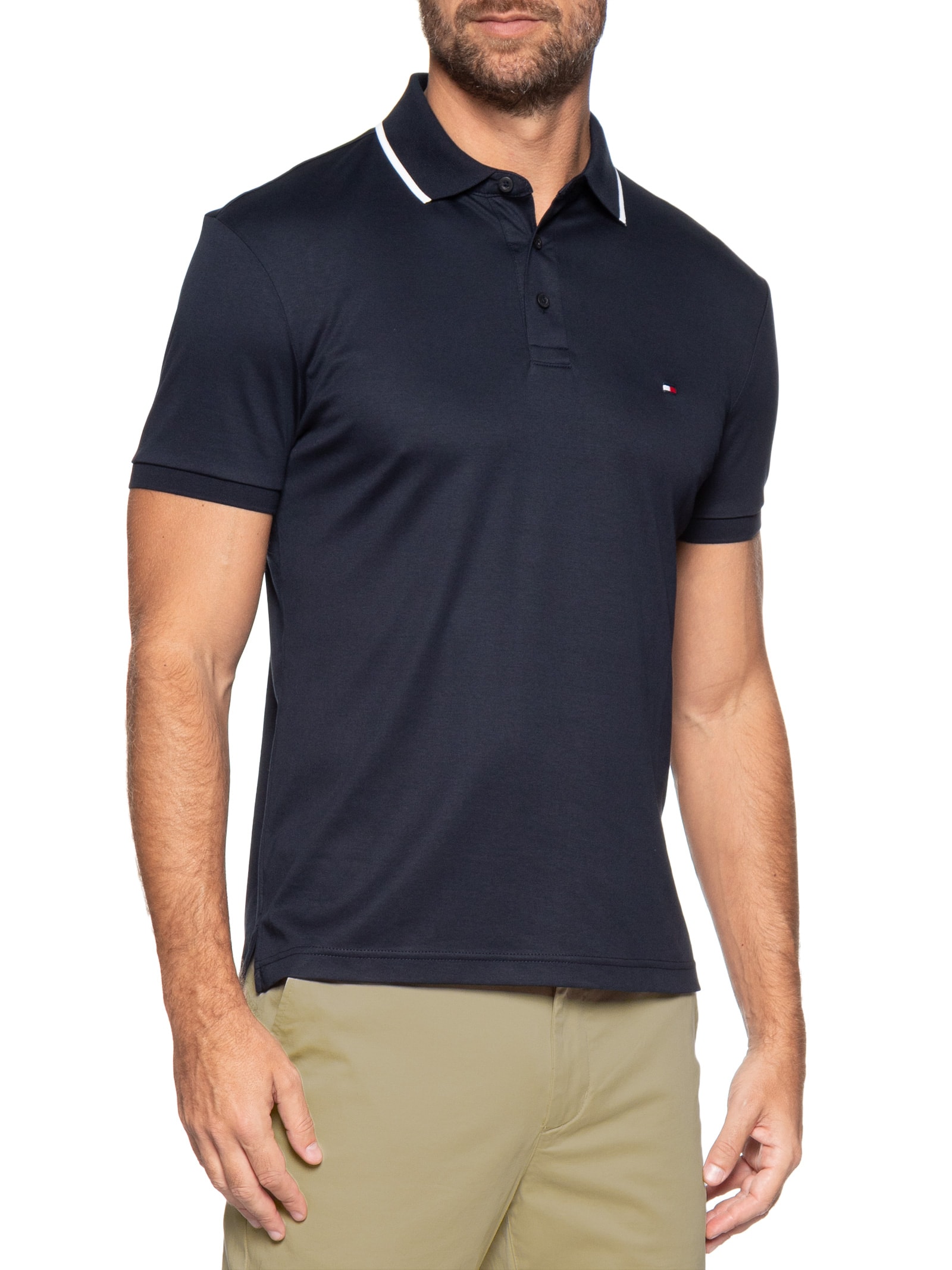 Polo Masculina Regular Fit Liquid Cotton Azul Tommy Hilfiger