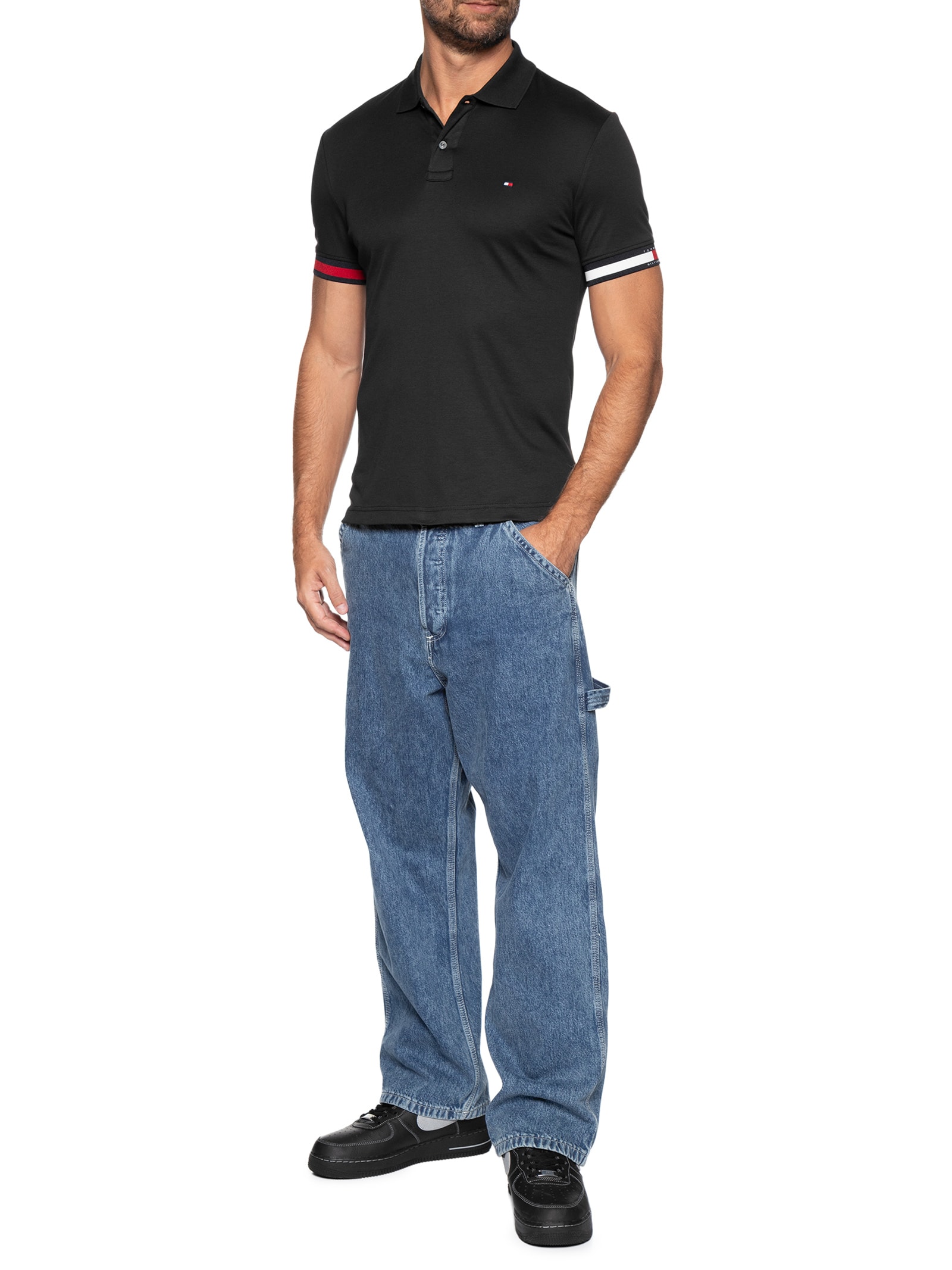 Polo Masculina Regular Fit Liquid Cotton Preto Tommy Hilfiger