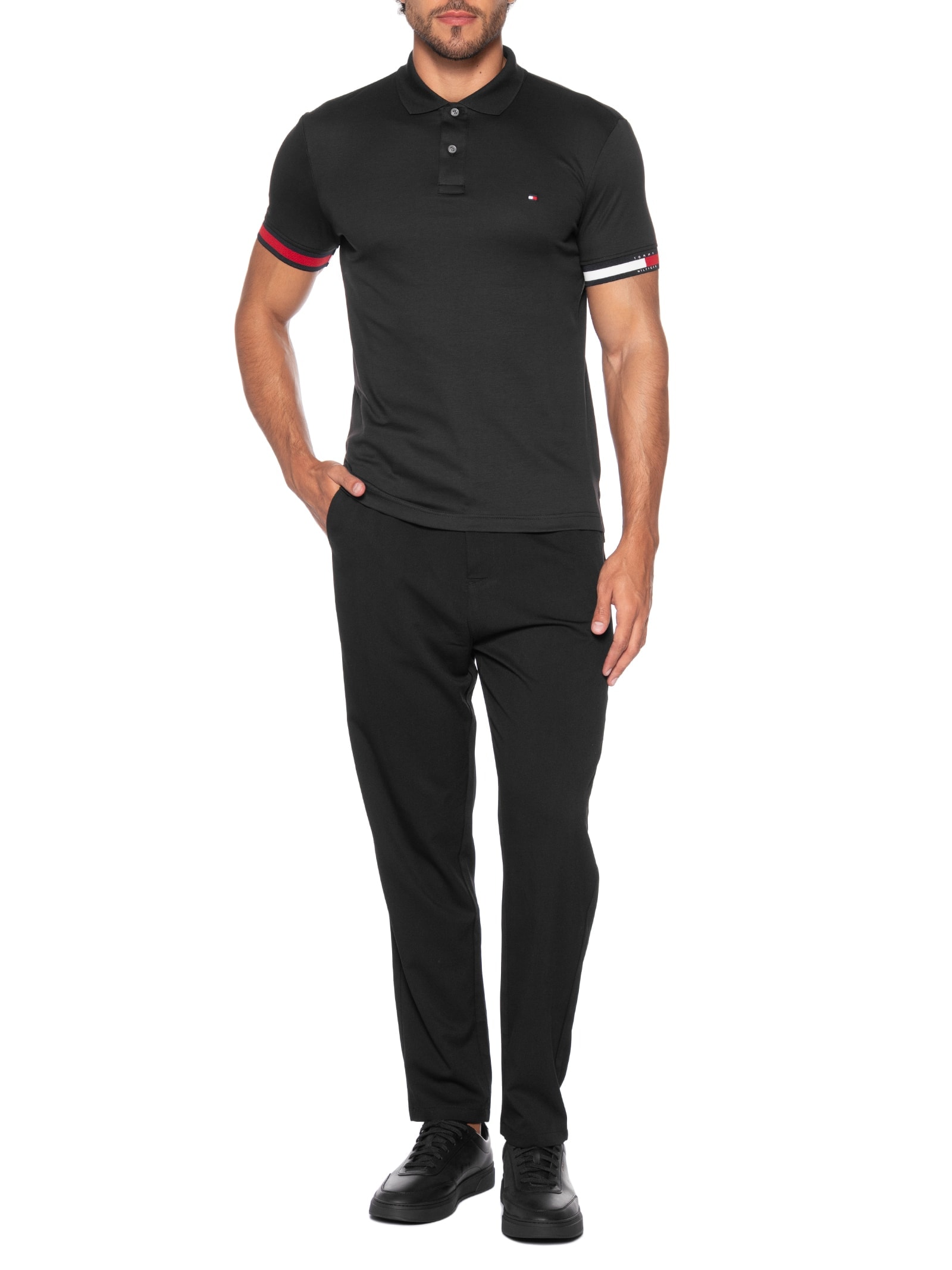 Polo Masculina Regular Fit Liquid Cotton Preto Tommy Hilfiger