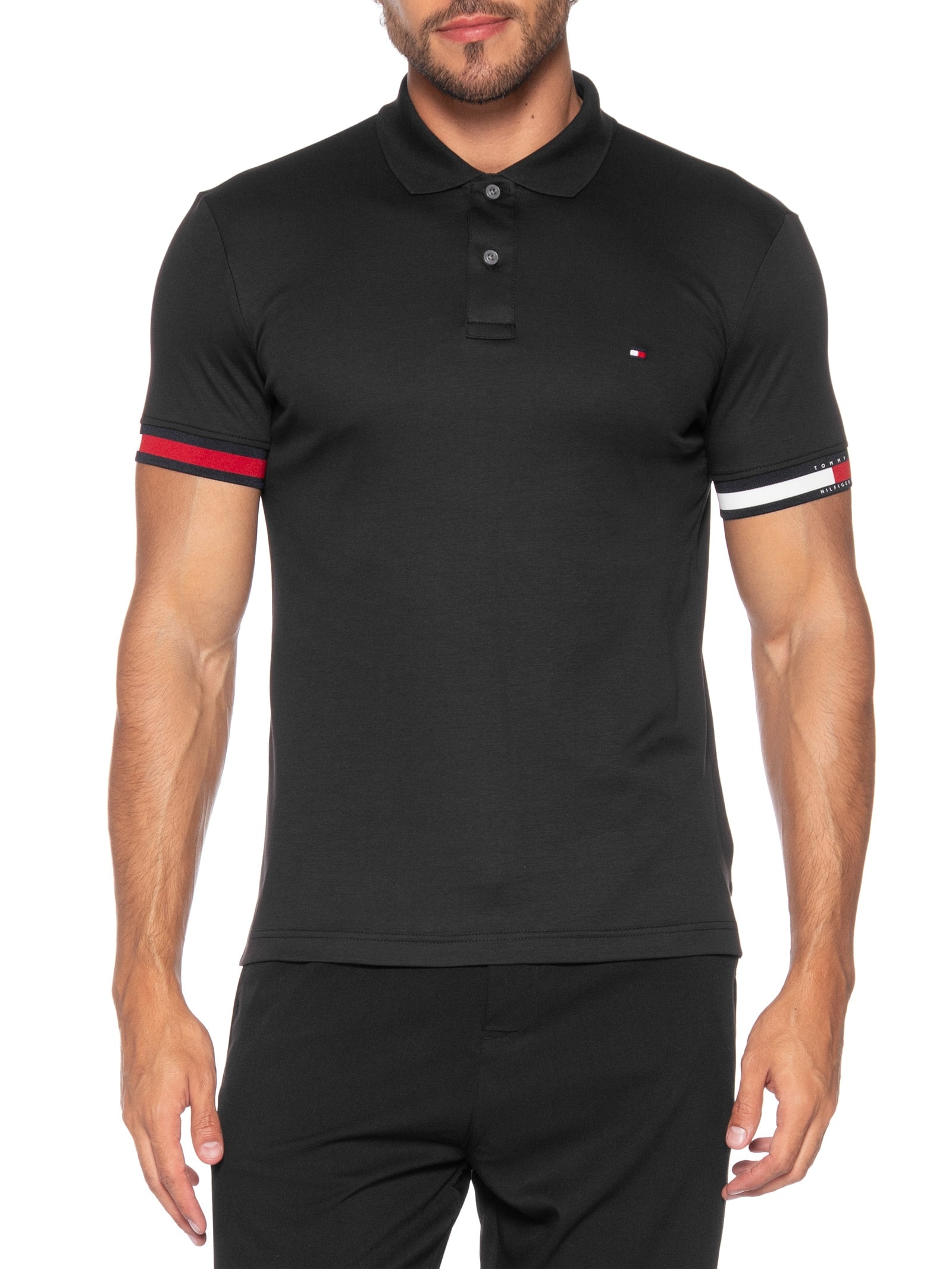 Polo Masculina Regular Fit Liquid Cotton Preto Tommy Hilfiger