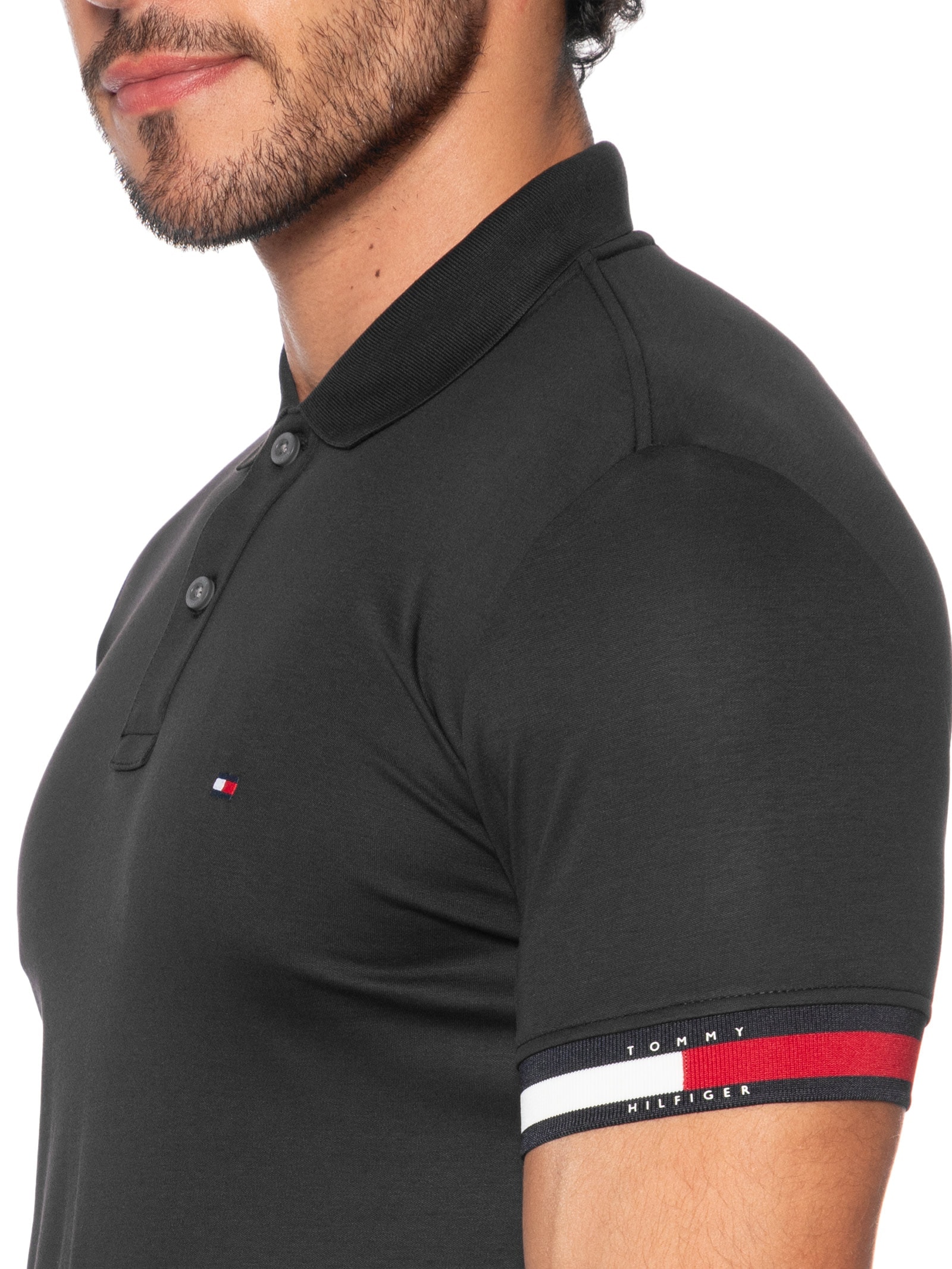 Polo Masculina Regular Fit Liquid Cotton Preto Tommy Hilfiger
