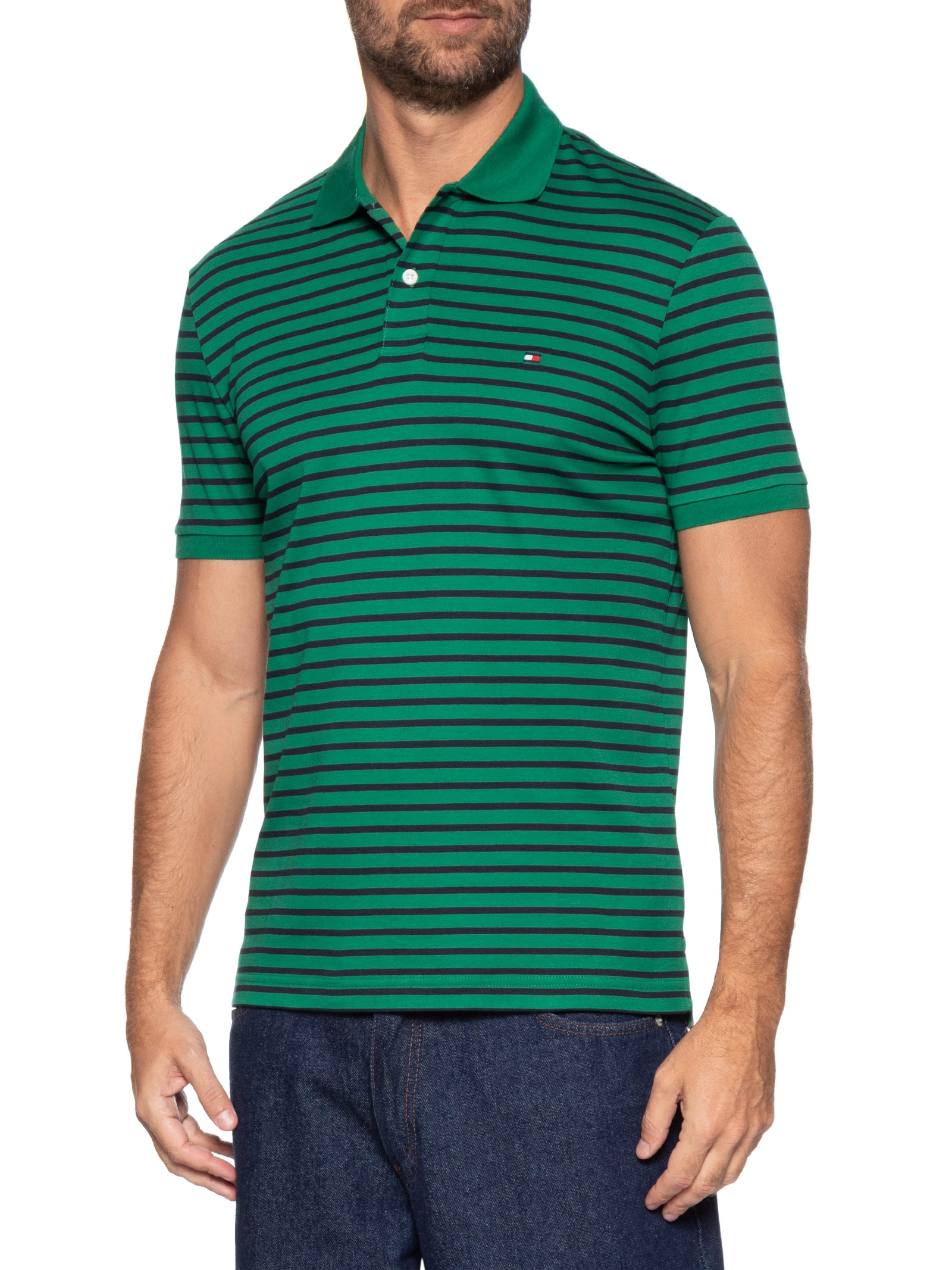 Polo Masculina Regular Fit Liquid Cotton Verde Tommy Hilfiger