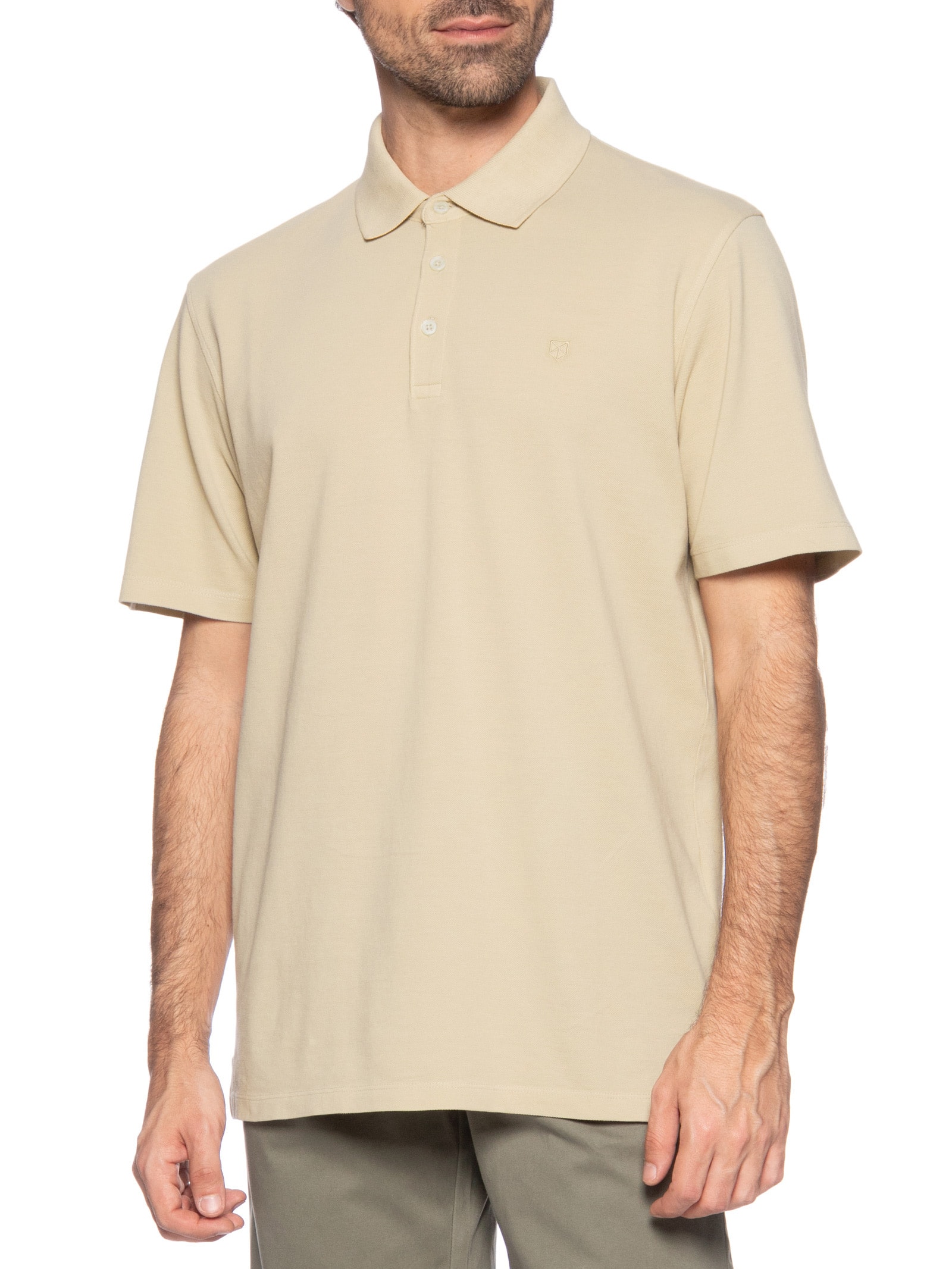 Polo Masculina Regular Fit Logo Bordado Bege Jack & Jones