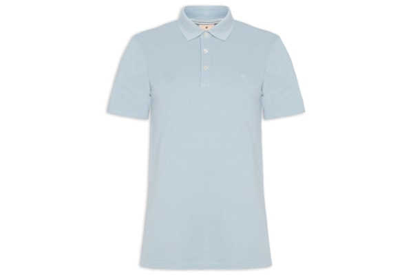 Polo Masculina Regular Fit Logo Bordado Piquet De Algodão - Azul