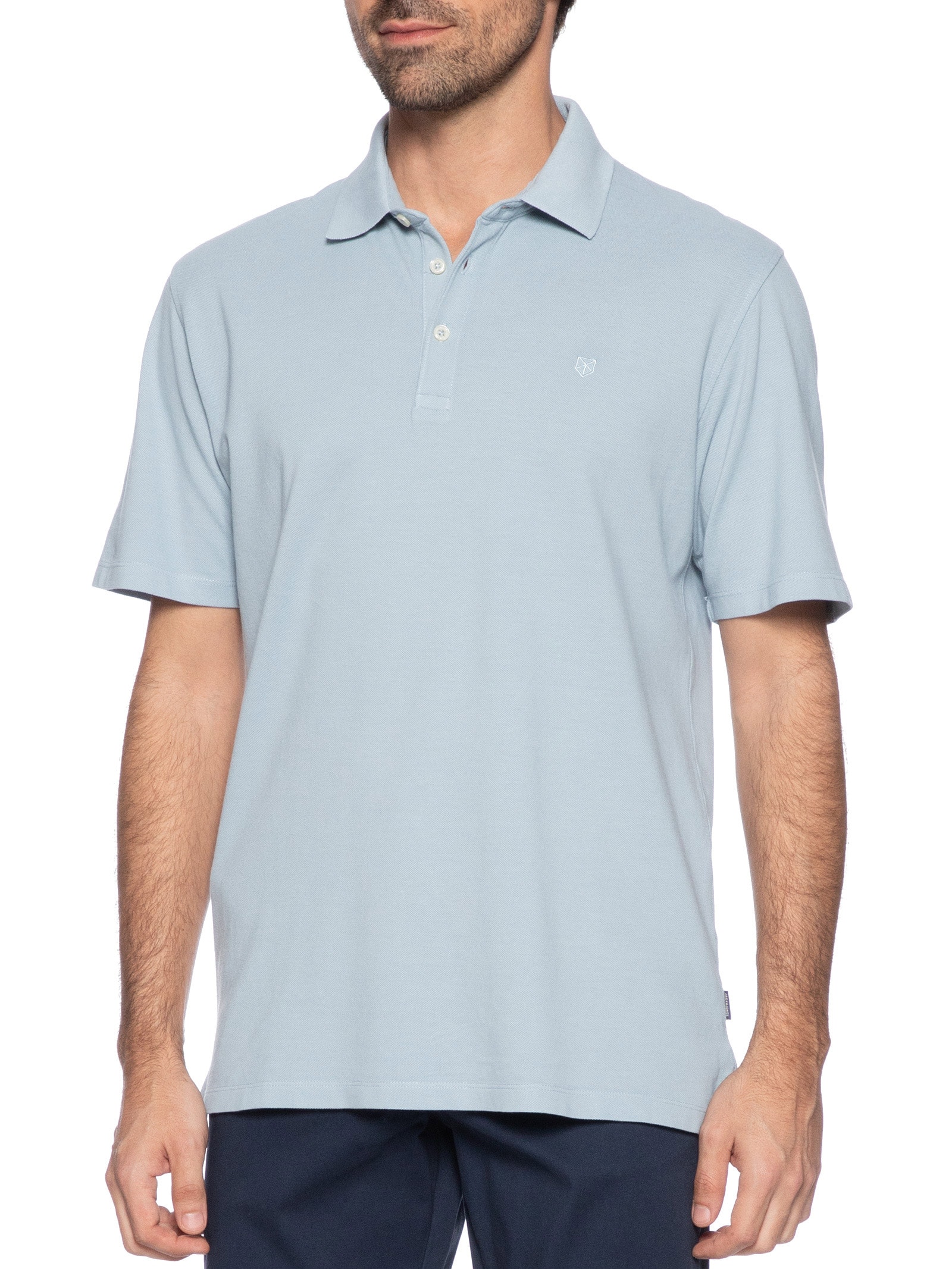 Polo Masculina Regular Fit Logo Bordado Piquet De Algodão Azul Jack & Jones