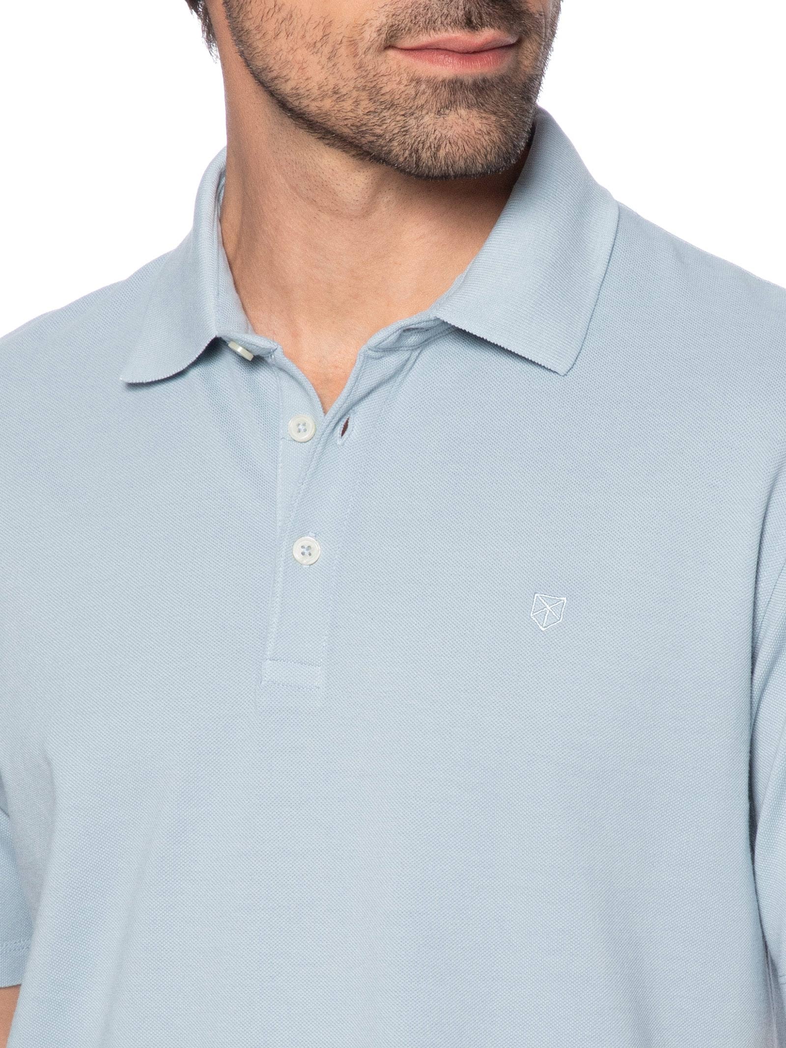 Polo Masculina Regular Fit Logo Bordado Piquet De Algodão Azul Jack & Jones