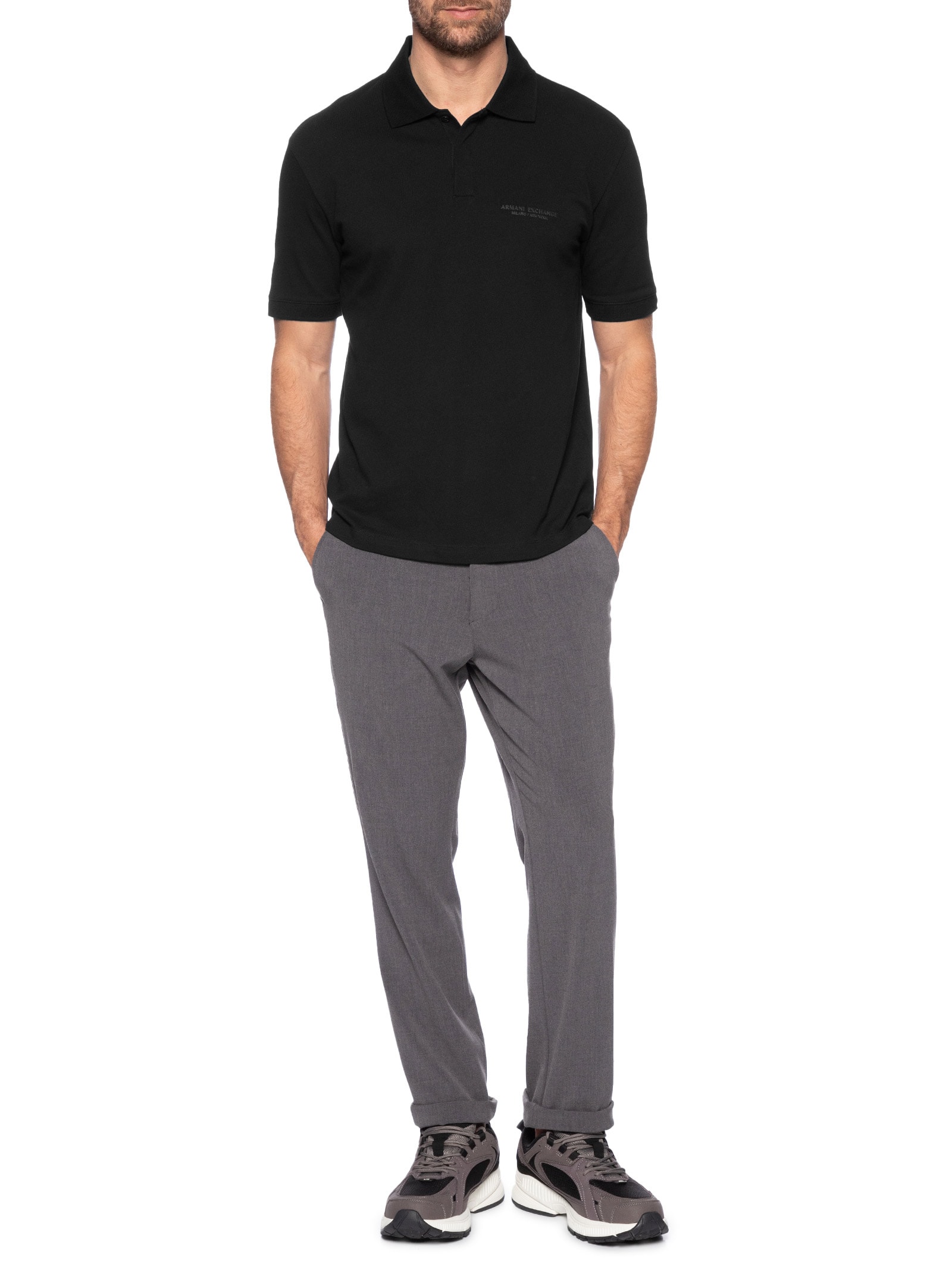 Polo Masculina Regular Fit Logo Milano Preto Armani Exchange