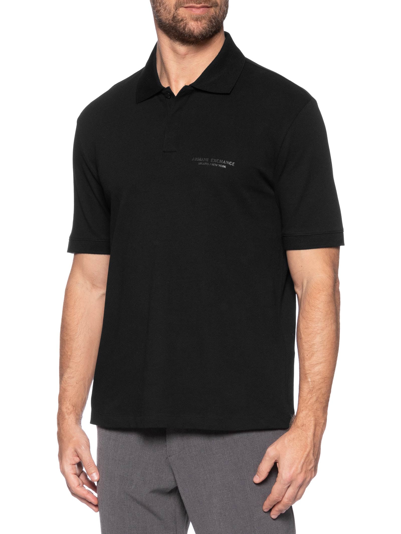 Polo Masculina Regular Fit Logo Milano Preto Armani Exchange