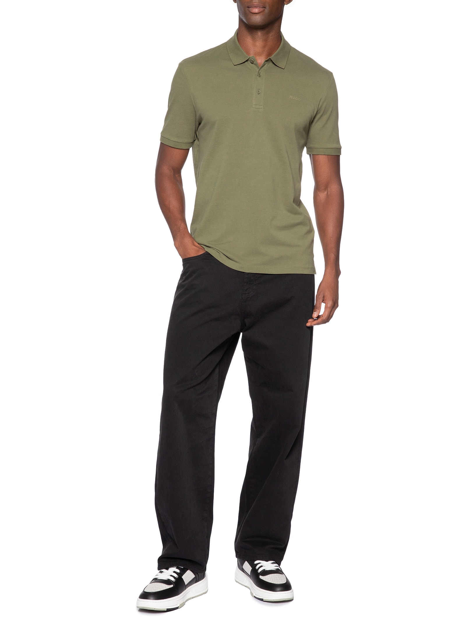 Polo Masculina Regular-Fit Logo Print Donos222 Verde Hugo