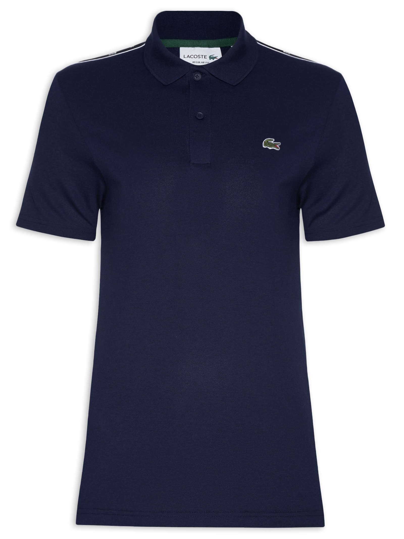 Lacoste - Polo Masculina Regular Fit Logo Stripe Em Mini Piquet