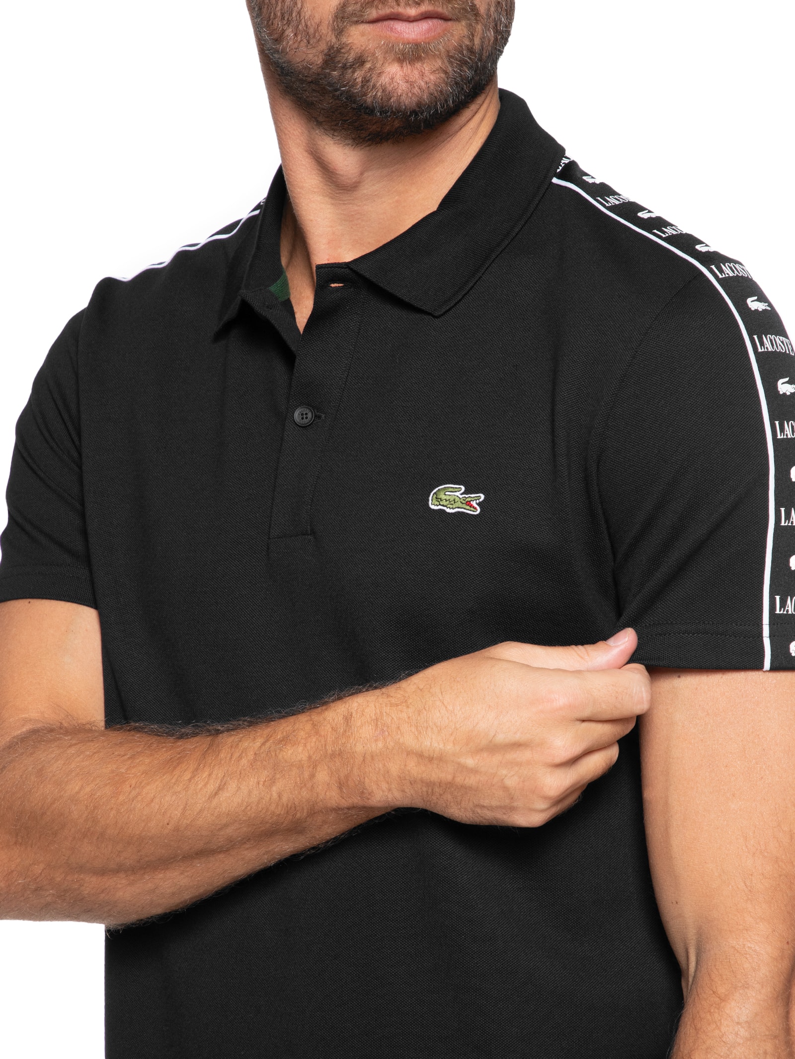 Lacoste - Polo Masculina Regular Fit Logo Stripe Em Mini Piquet