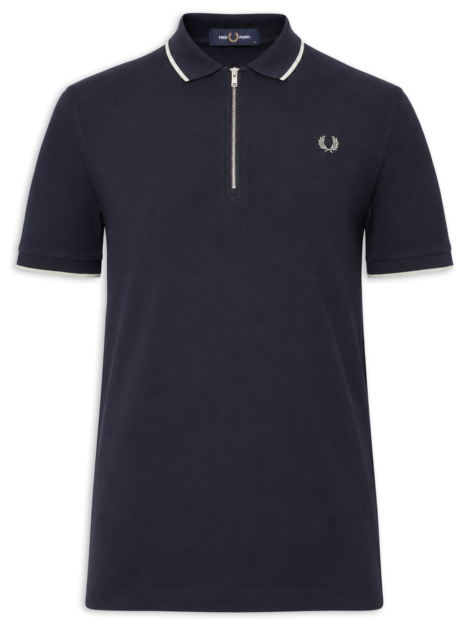 Polo Masculina Regular Fit Meio Zíper Em Crepe Piquet Azul Fred Perry