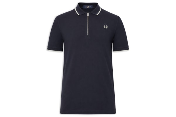 Polo Masculina Regular Fit Meio Zíper Em Crepe Piquet - Azul