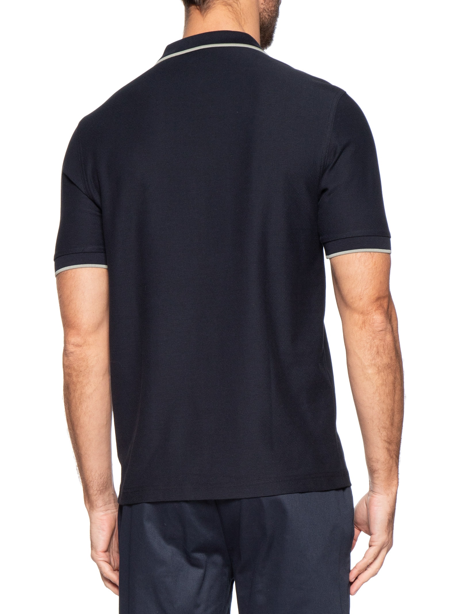 Polo Masculina Regular Fit Meio Zíper Em Crepe Piquet Azul Fred Perry