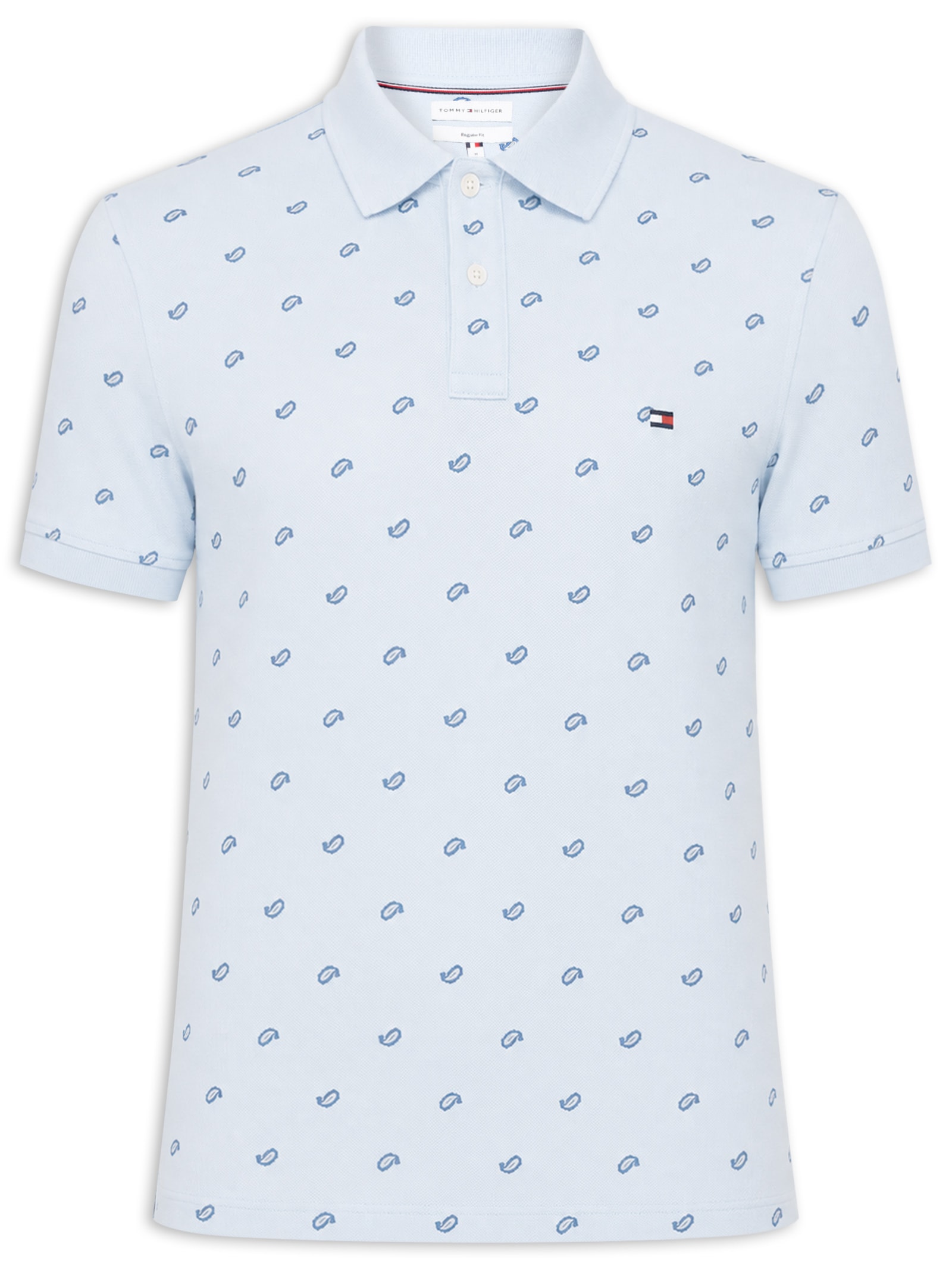 Polo Masculina Regular Fit Microestampa Paisley Em Piquet Azul Tommy Hilfiger