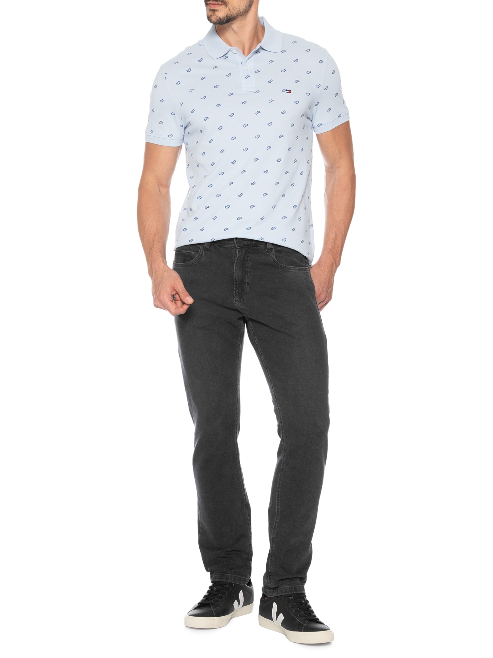 Polo Masculina Regular Fit Microestampa Paisley Em Piquet Azul Tommy Hilfiger