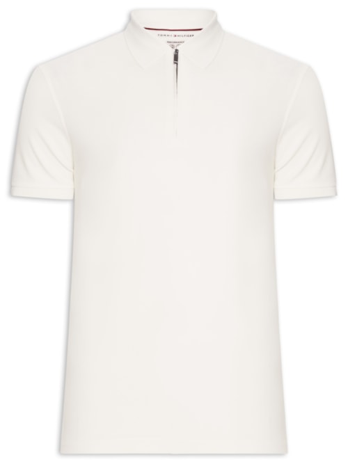 Polo Masculina Regular Fit Performance Half Zip Em Algodão Orgânico – Off White