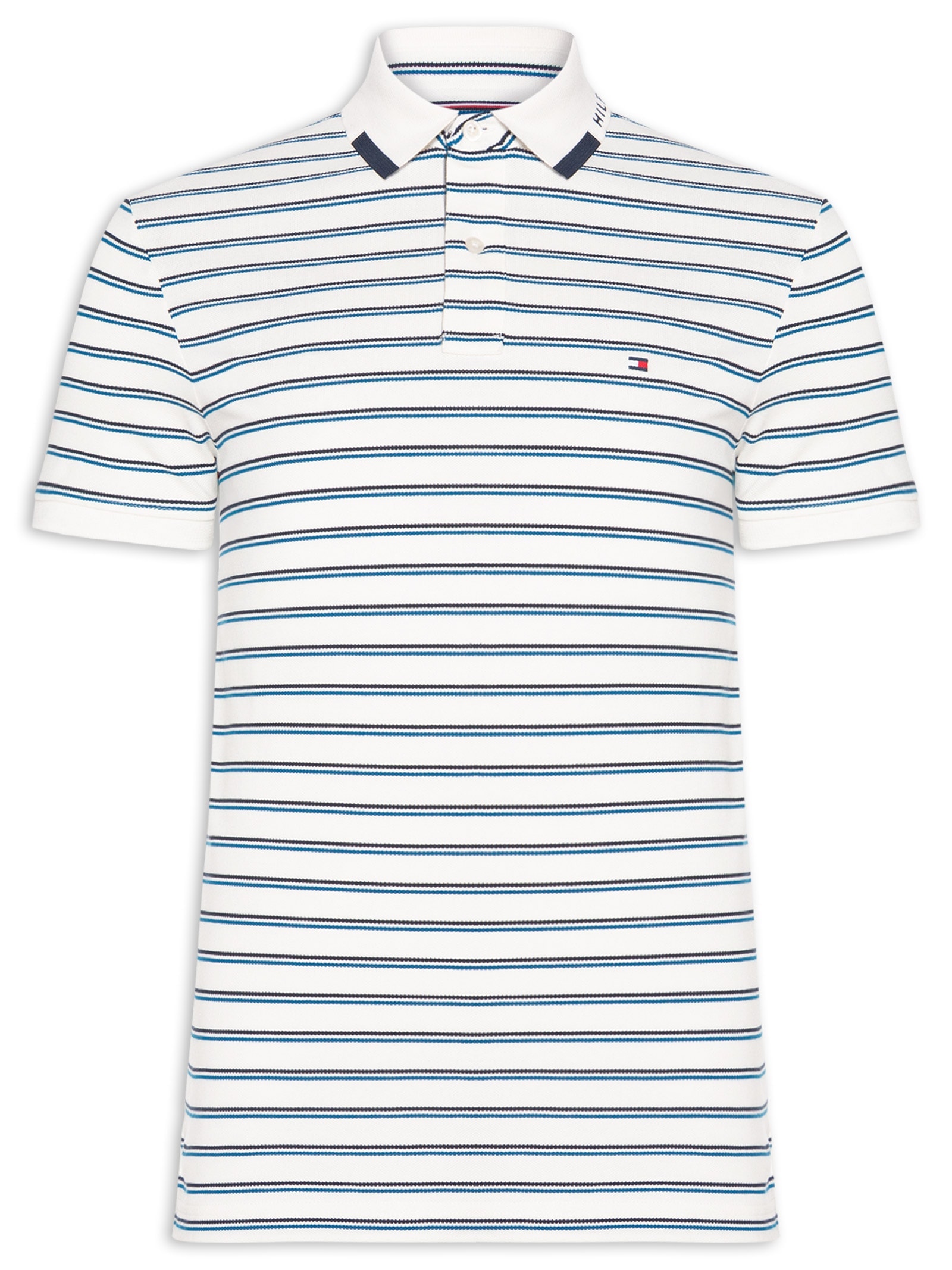 Polo Masculina Regular Fit Pique Grafic Collar Azul Tommy Hilfiger