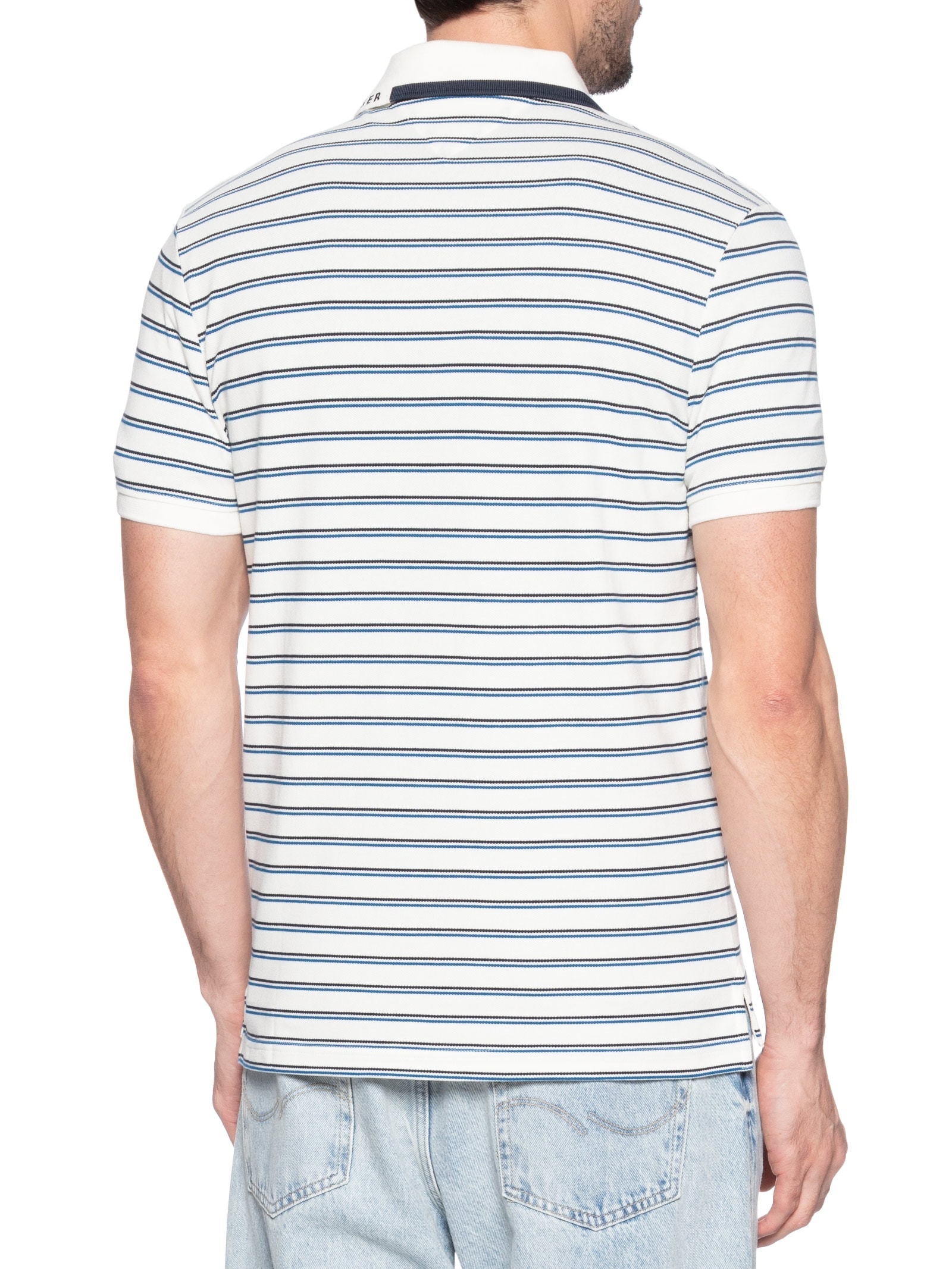 Polo Masculina Regular Fit Pique Grafic Collar Azul Tommy Hilfiger