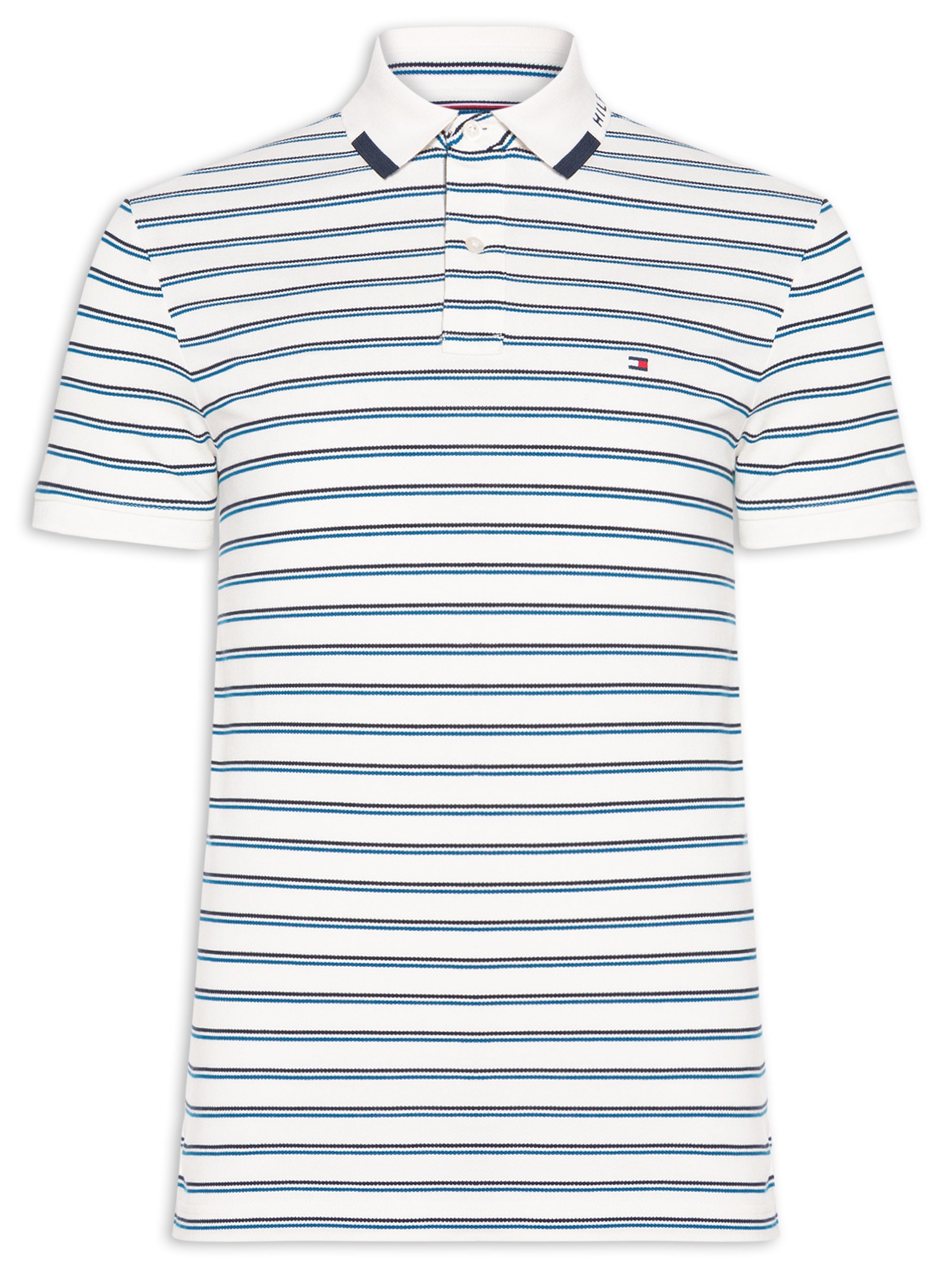 Polo Masculina Regular Fit Pique Grafic Collar Azul Tommy Hilfiger