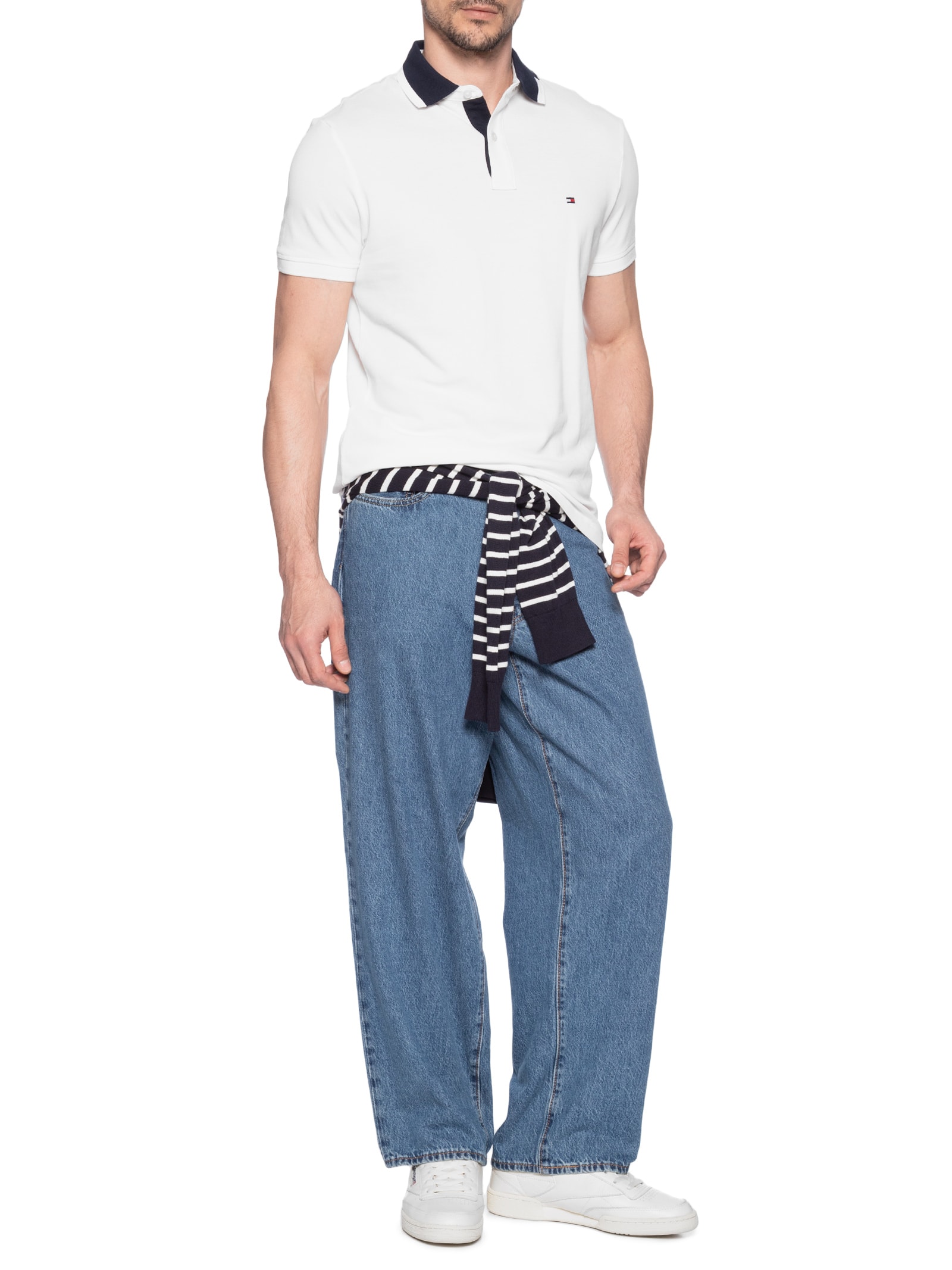 Polo Masculina Regular Fit Pique Grafic Collar Branco Tommy Hilfiger