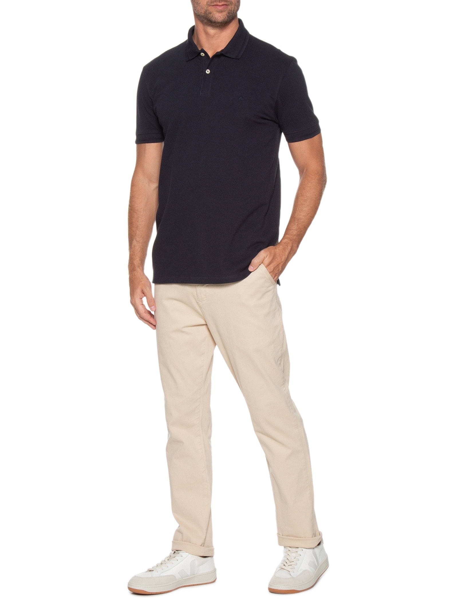 Polo Masculina Regular Fit Piquet Espinha de Peixe Azul Aramis