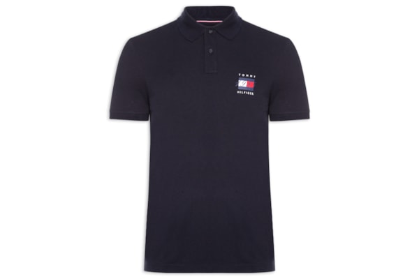 Polo Masculina Regular Fit Piquet Flag - Azul