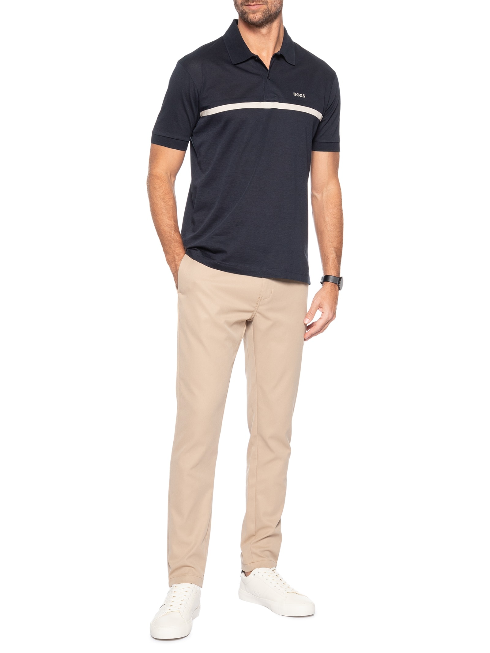 Polo Masculina Regular Fit PL Join Paddy Stripe Regular fit Azul Boss