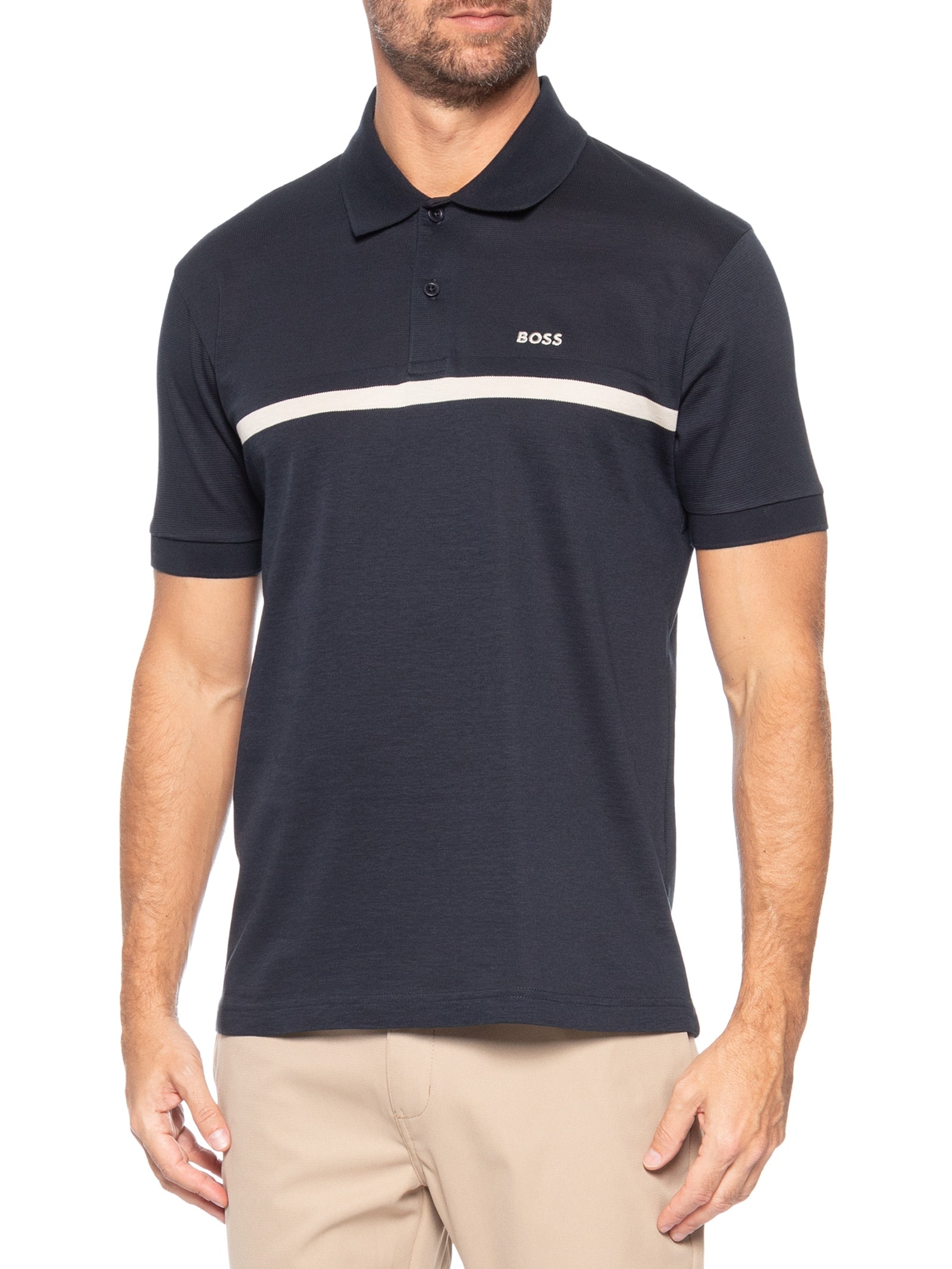 Polo Masculina Regular Fit PL Join Paddy Stripe Regular fit Azul Boss