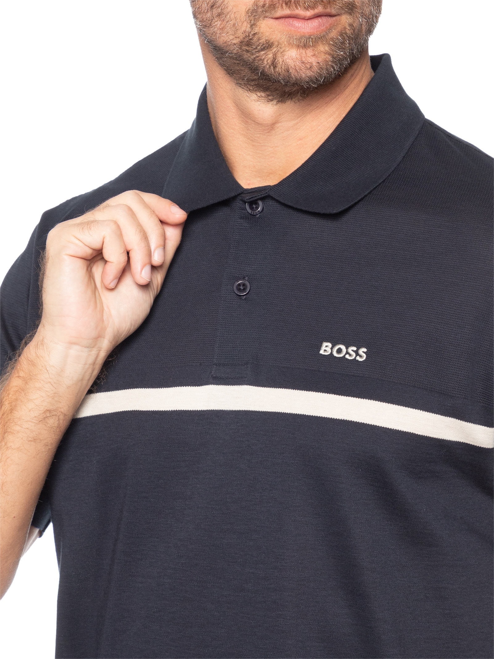 Polo Masculina Regular Fit PL Join Paddy Stripe Regular fit Azul Boss