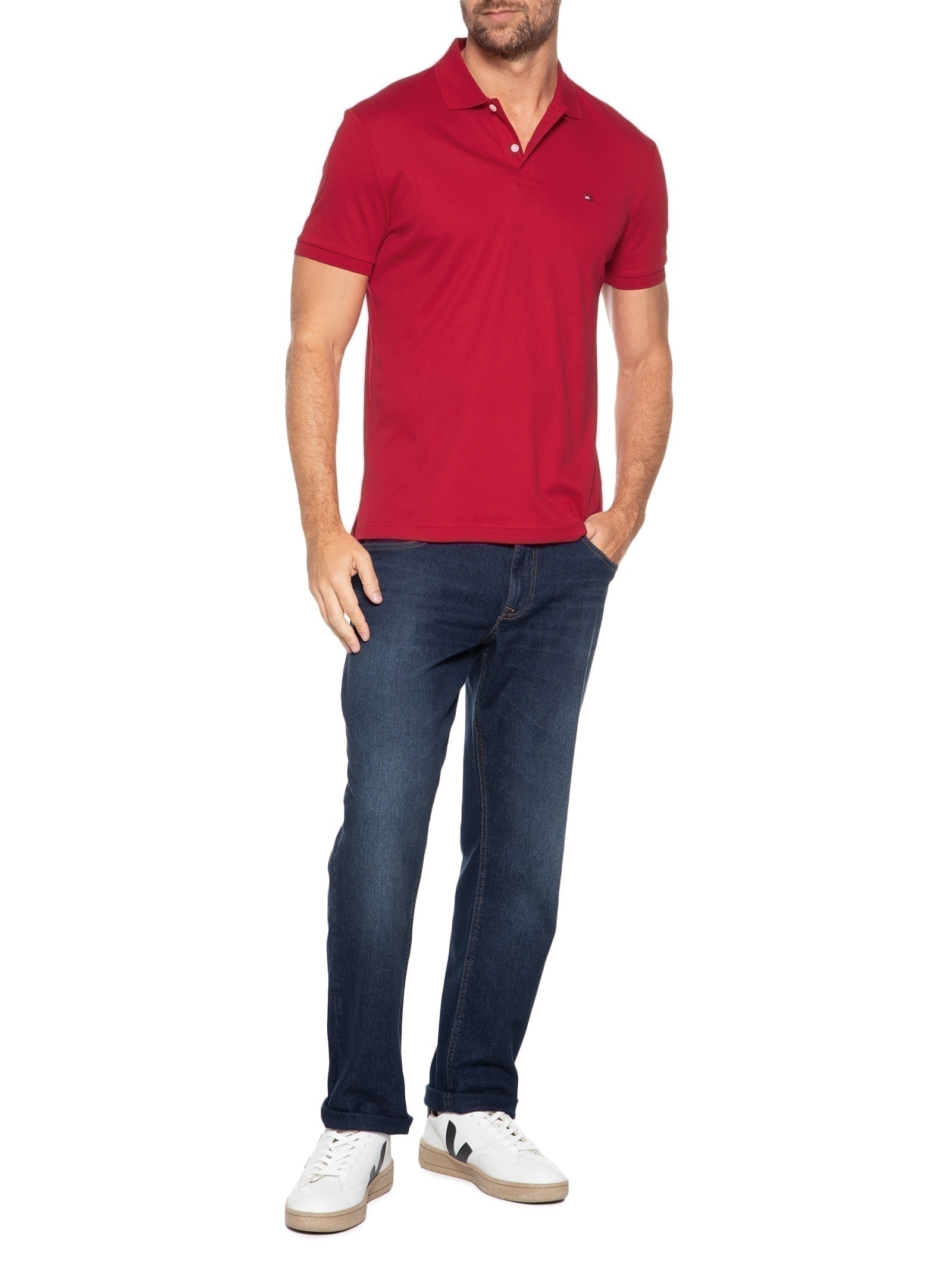 Polo Masculina Regular Fit Seasonal em Liquid Cotton Vermelho Tommy Hilfiger