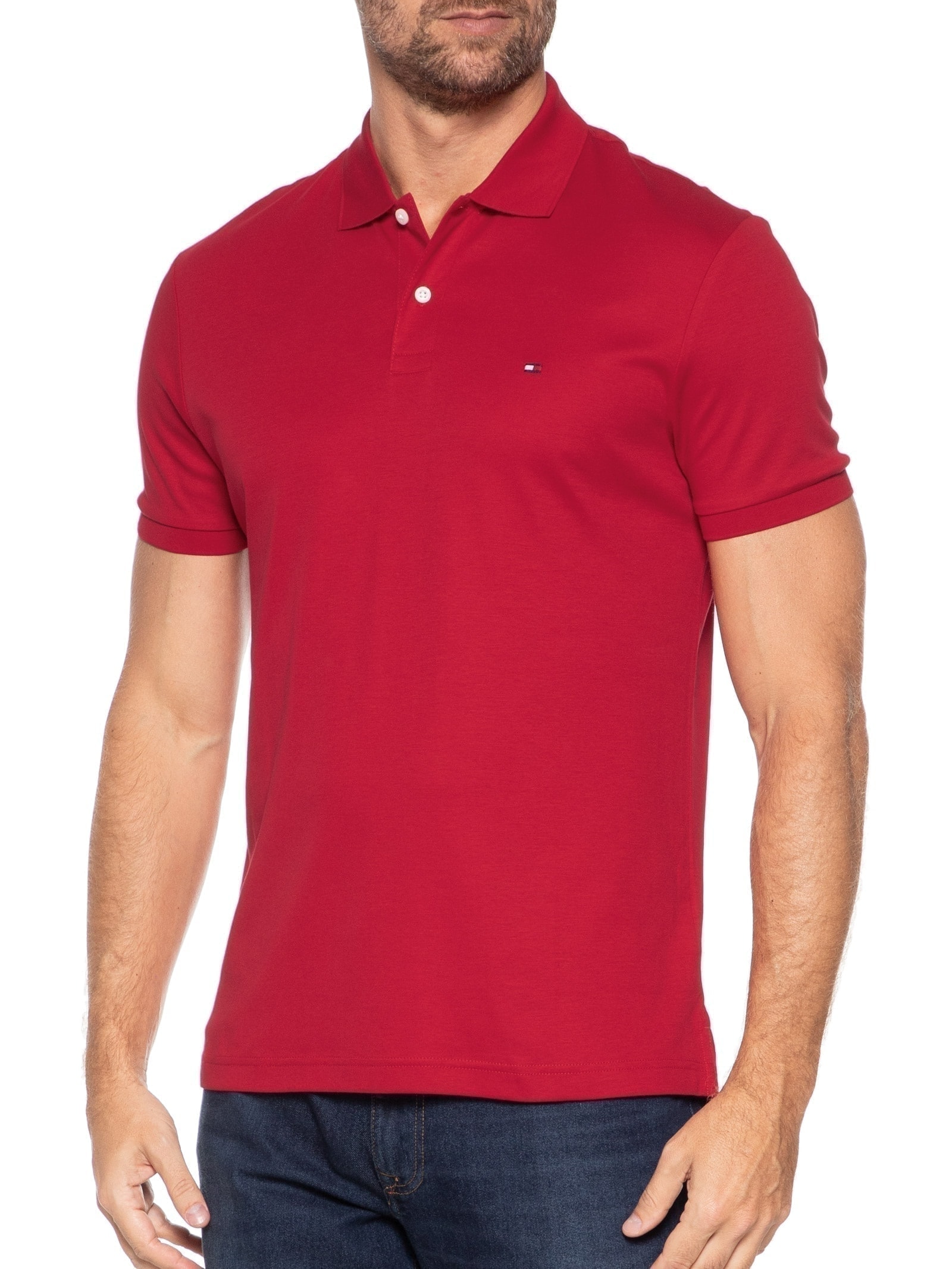 Polo Masculina Regular Fit Seasonal em Liquid Cotton Vermelho Tommy Hilfiger