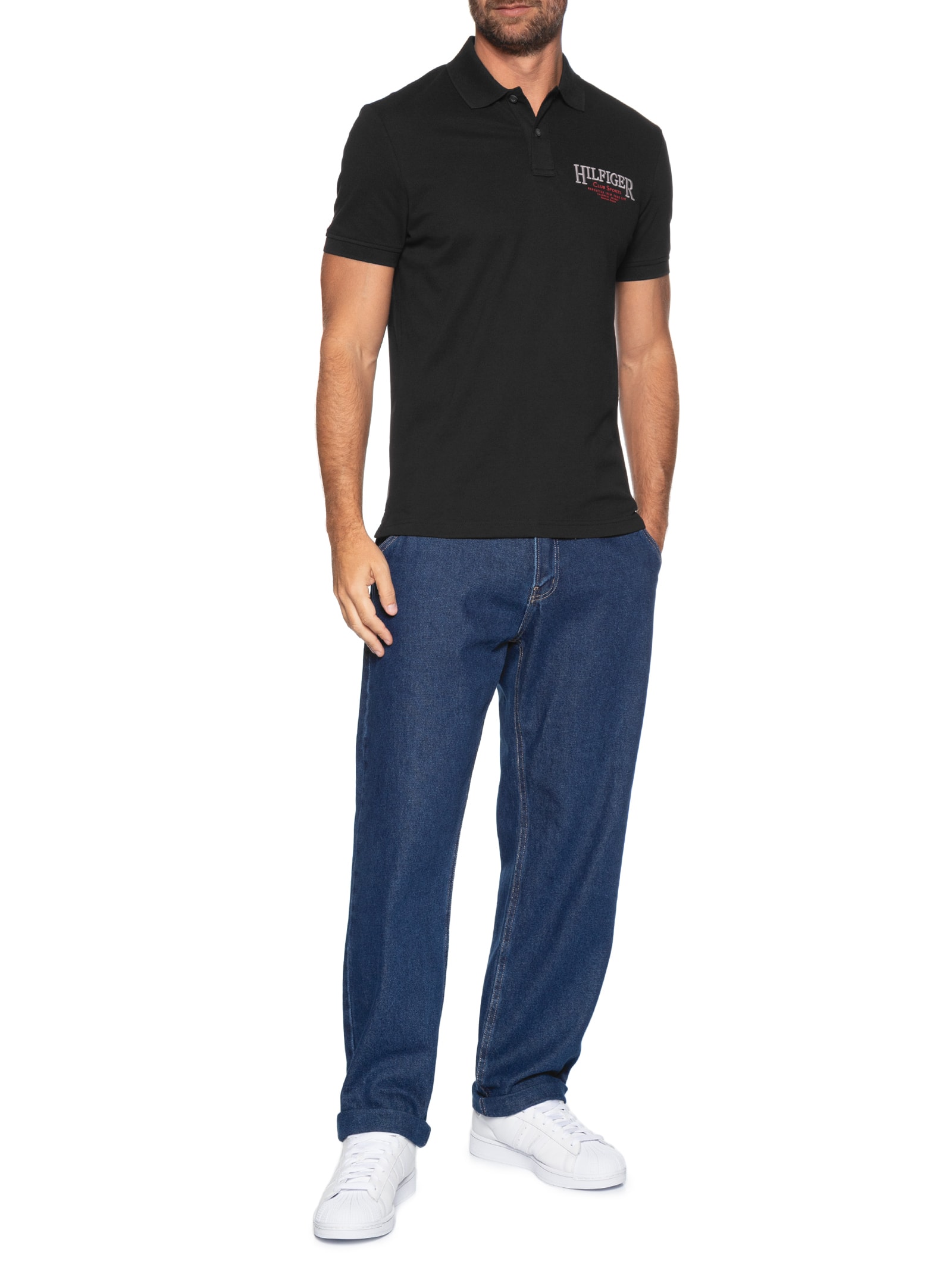 Polo Masculina Regular Fit TH Club Sport Preto Tommy Hilfiger