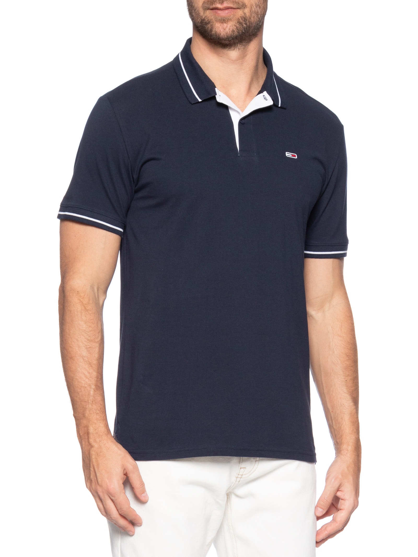 Polo Masculina Regular Fit Tipped Azul Tommy Jeans