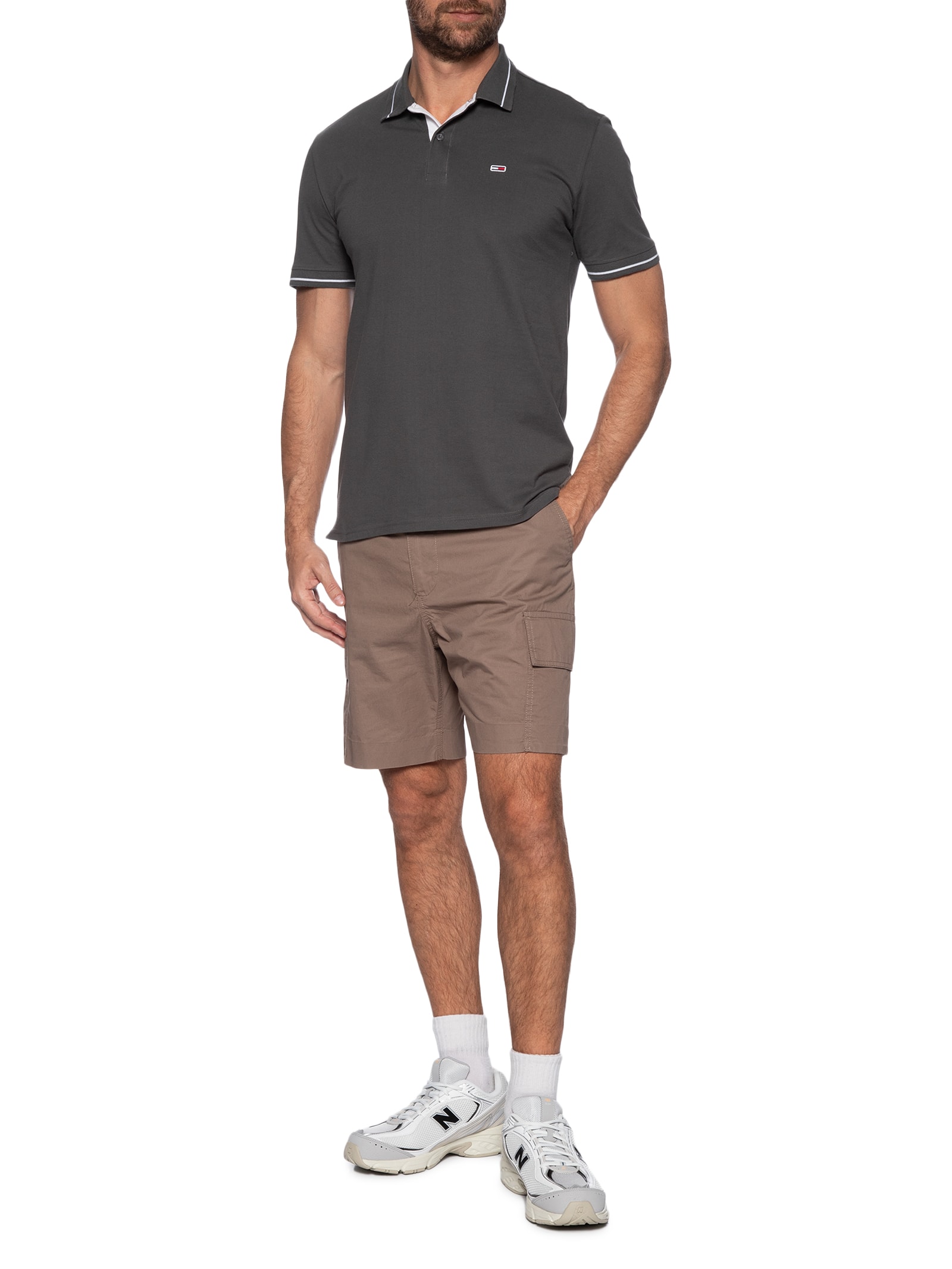 Polo Masculina Regular Fit Tipped Cinza Tommy Jeans