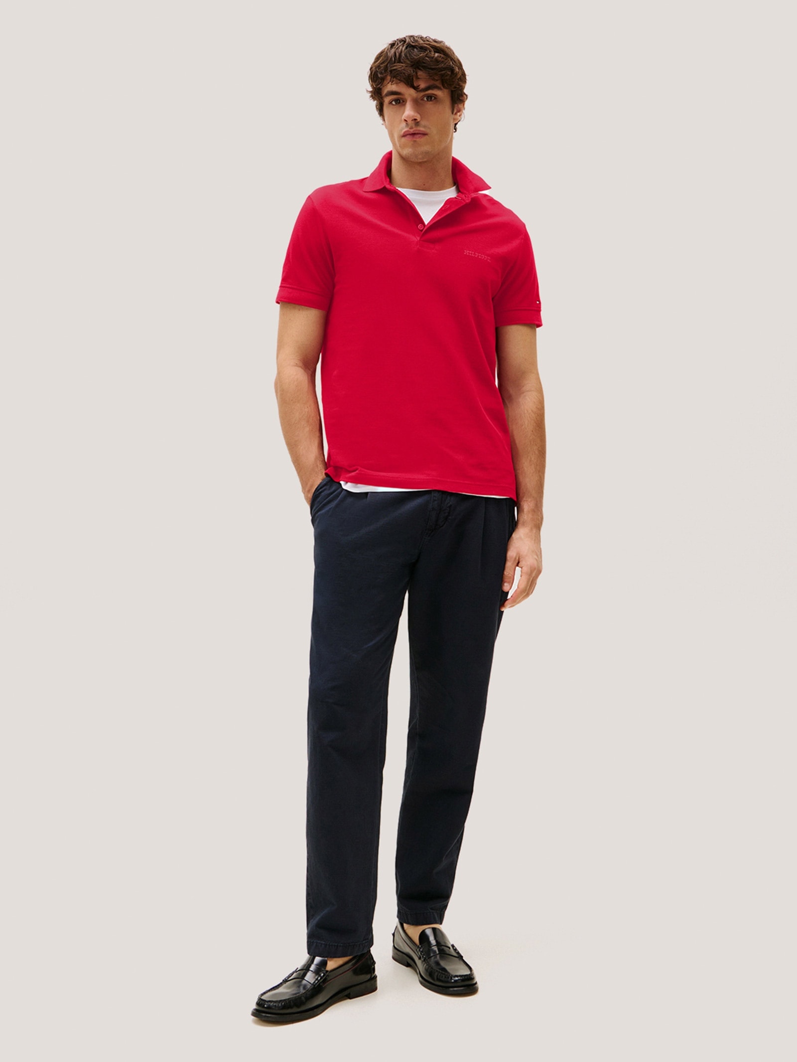 Polo Masculina Regular Fit Tonal Monotype Em Algodão Vermelho Tommy Hilfiger