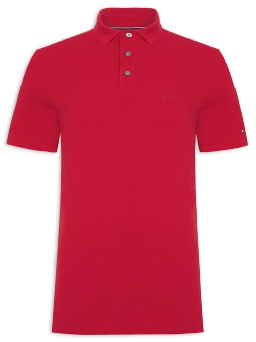 Polo Masculina Regular Fit Tonal Monotype Em Algodão – Vermelho