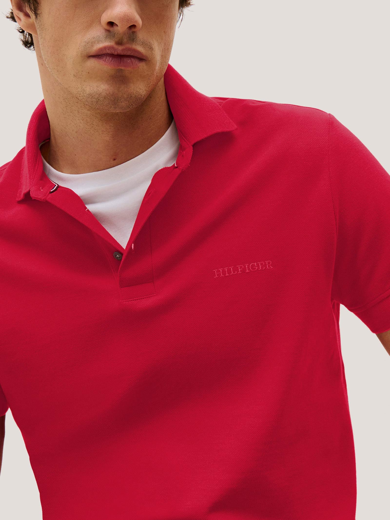 Polo Masculina Regular Fit Tonal Monotype Em Algodão Vermelho Tommy Hilfiger
