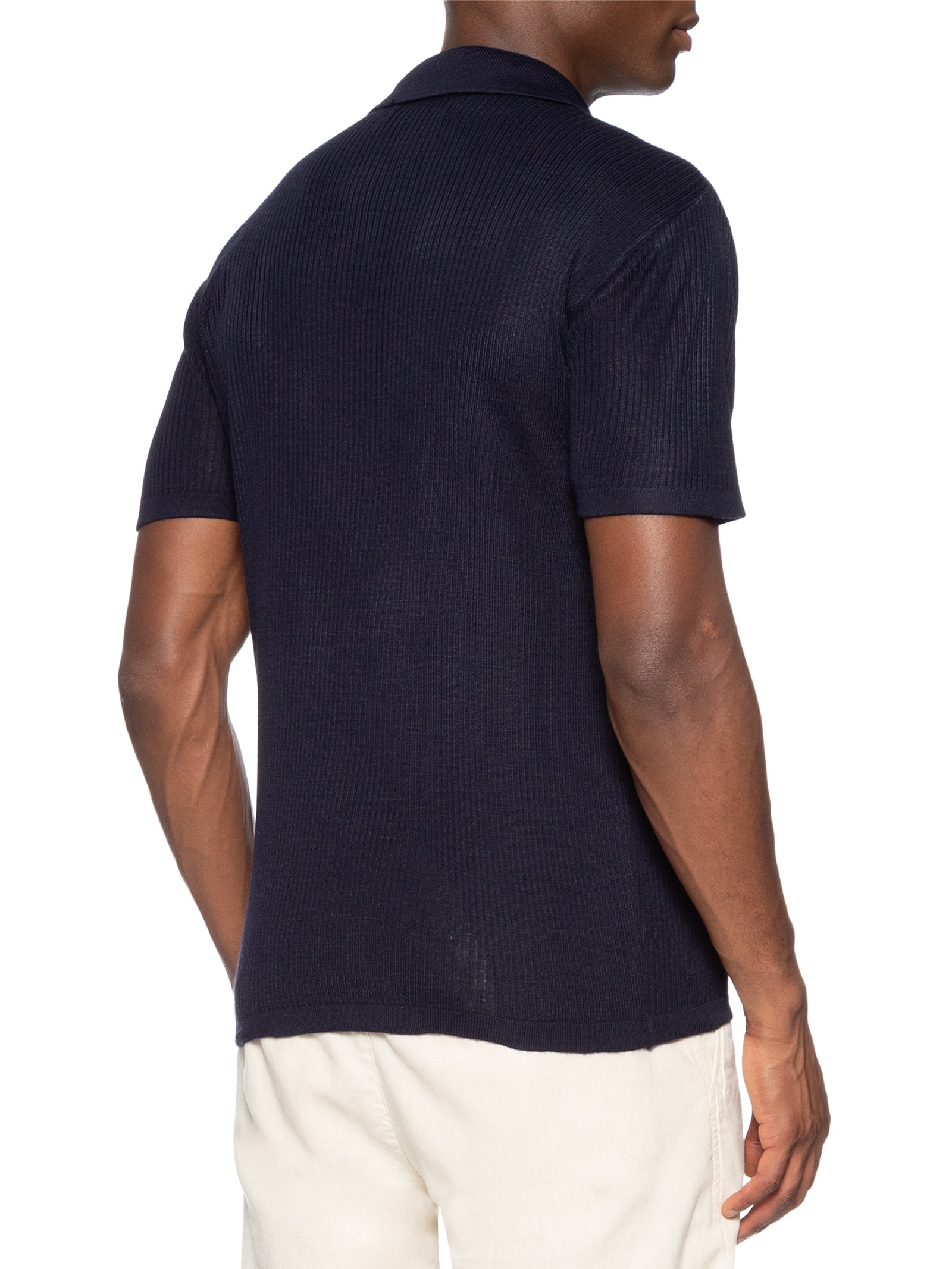 Polo Masculina Regular Fit Tricot Canelado Azul Sergio K