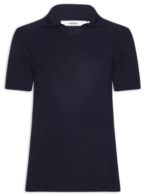 Polo Masculina Regular Fit Tricot Canelado – Azul