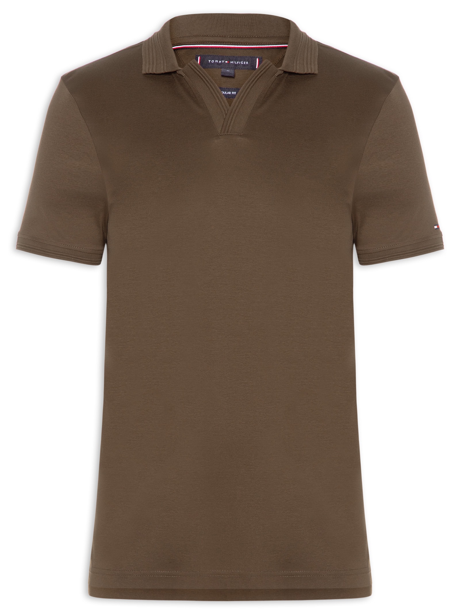 Polo Masculina Regular Fit V-Nk Interlock Marrom Tommy Hilfiger