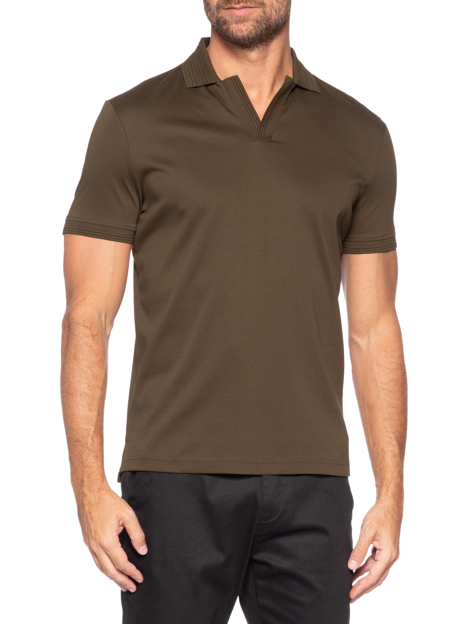 Polo Masculina Regular Fit V-Nk Interlock Marrom Tommy Hilfiger