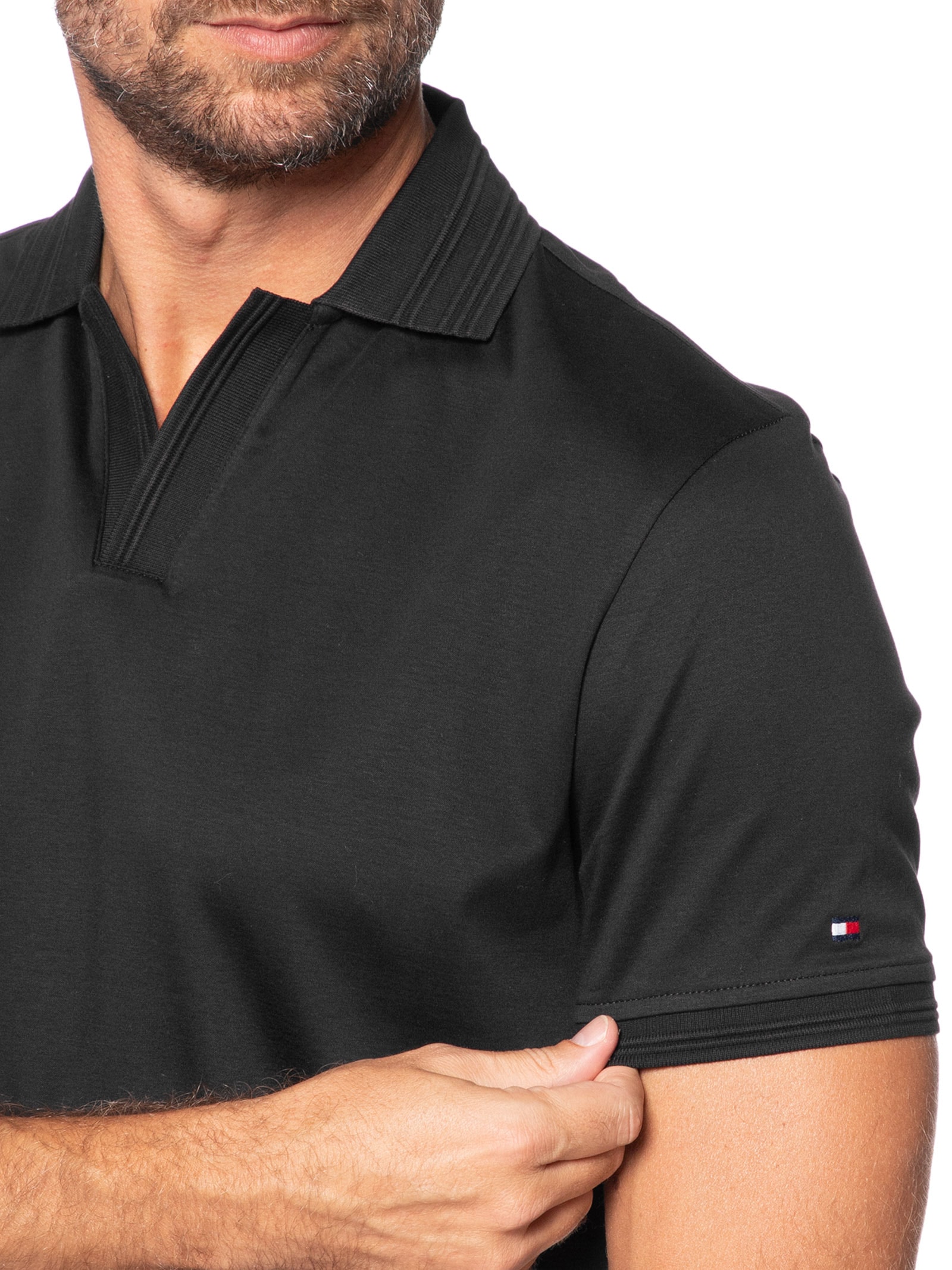 Polo Masculina Regular Fit V-Nk Interlock - Preto - Tommy Hilfiger