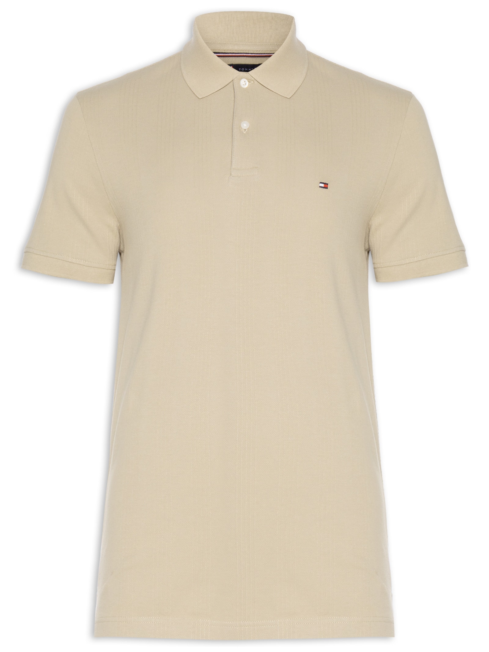 Polo Masculina Regular Fit Vertical Stripe Em Piquet De Algodão Orgânico Bege Tommy Hilfiger