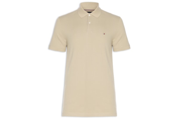 Polo Masculina Regular Fit Vertical Stripe Em Piquet De Algodão Orgânico - Bege