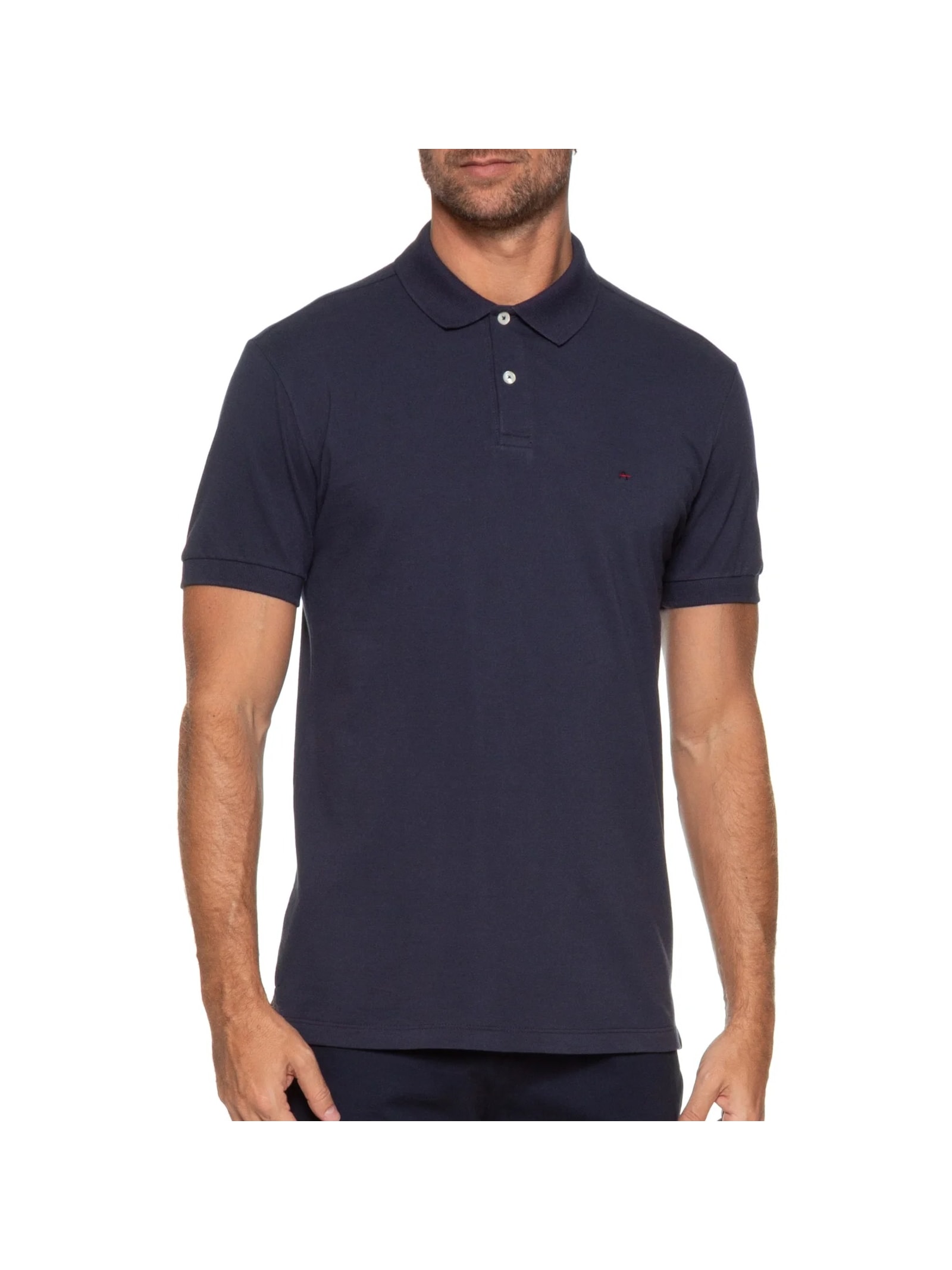 Polo Masculina Regular Fit Vista com Detalhe Interno Azul Aramis