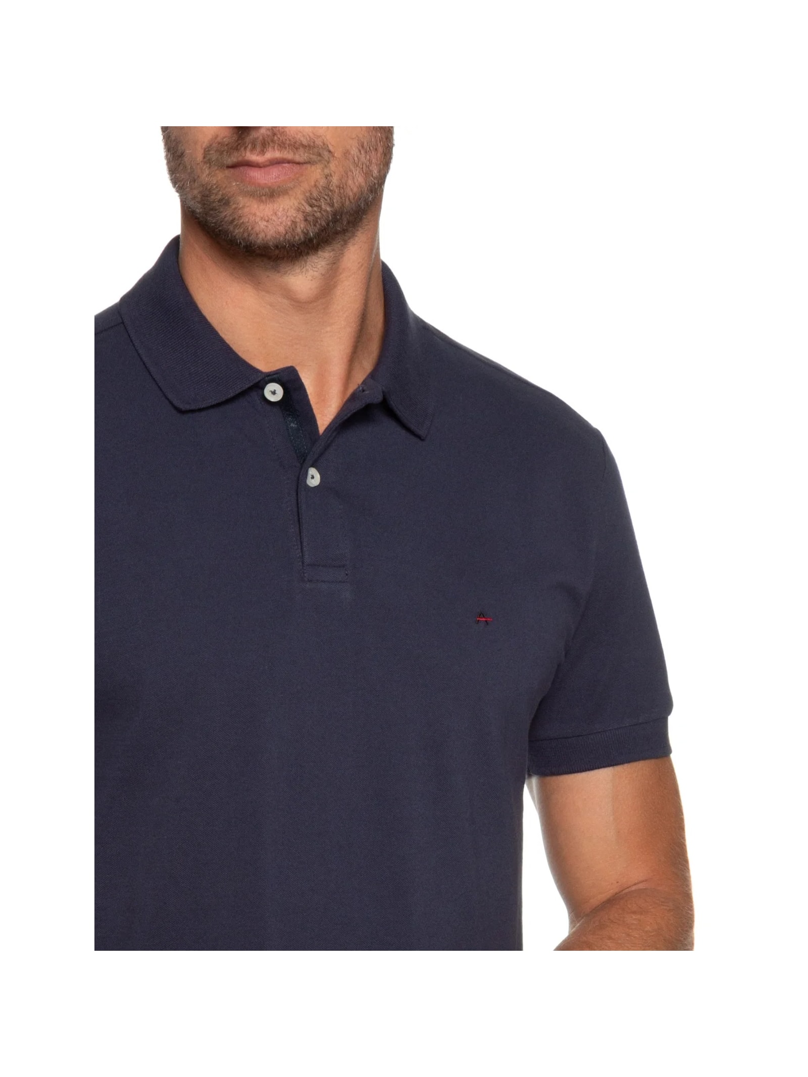 Polo Masculina Regular Fit Vista com Detalhe Interno Azul Aramis