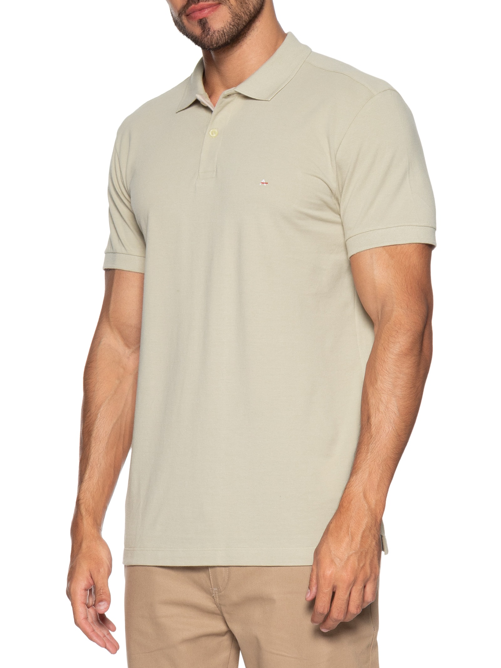 Polo Masculina Regular Fit Vista com Detalhe Interno Bege Aramis