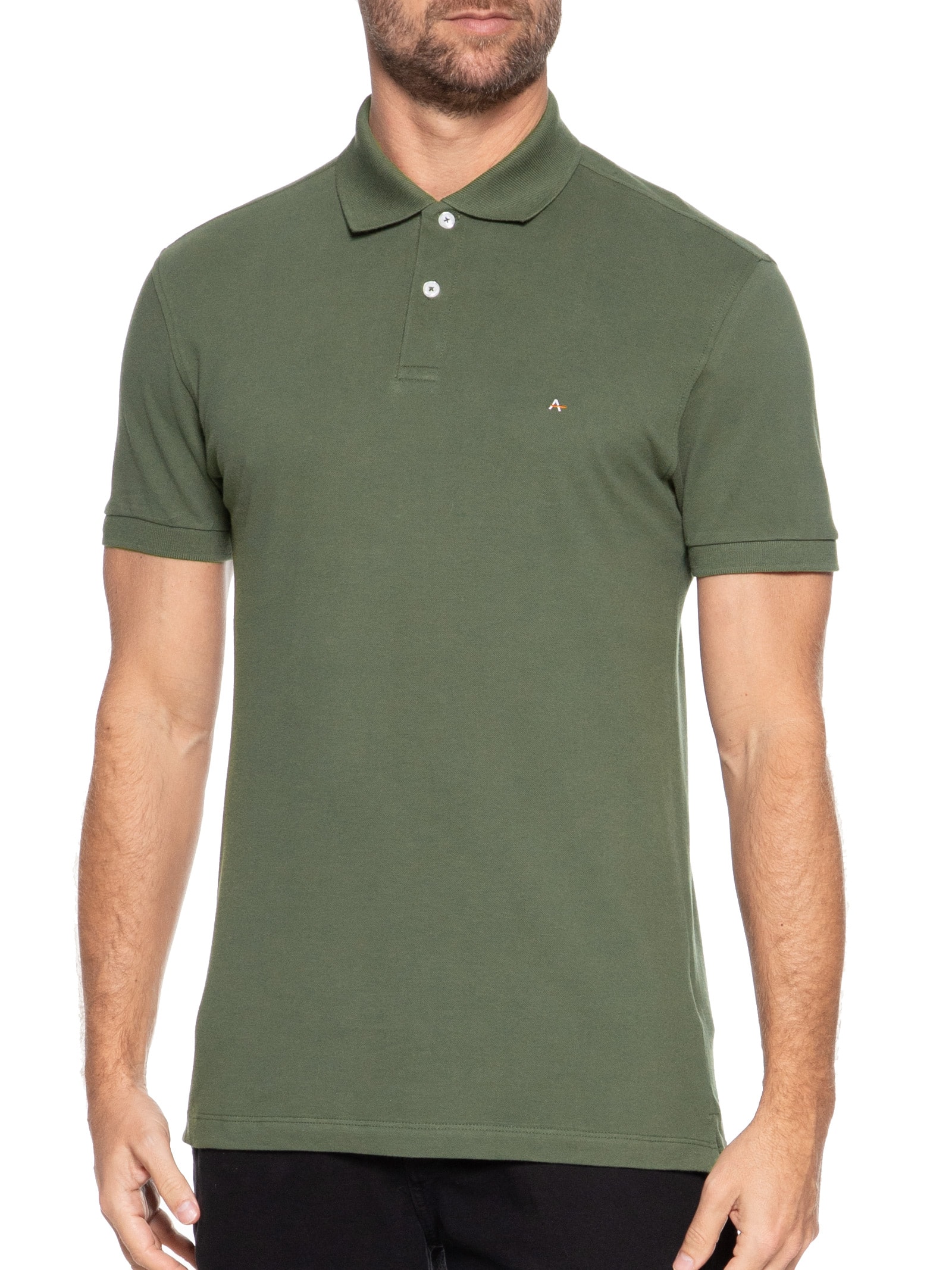 Polo Masculina Regular Fit Vista Detalhe Interno Verde Aramis
