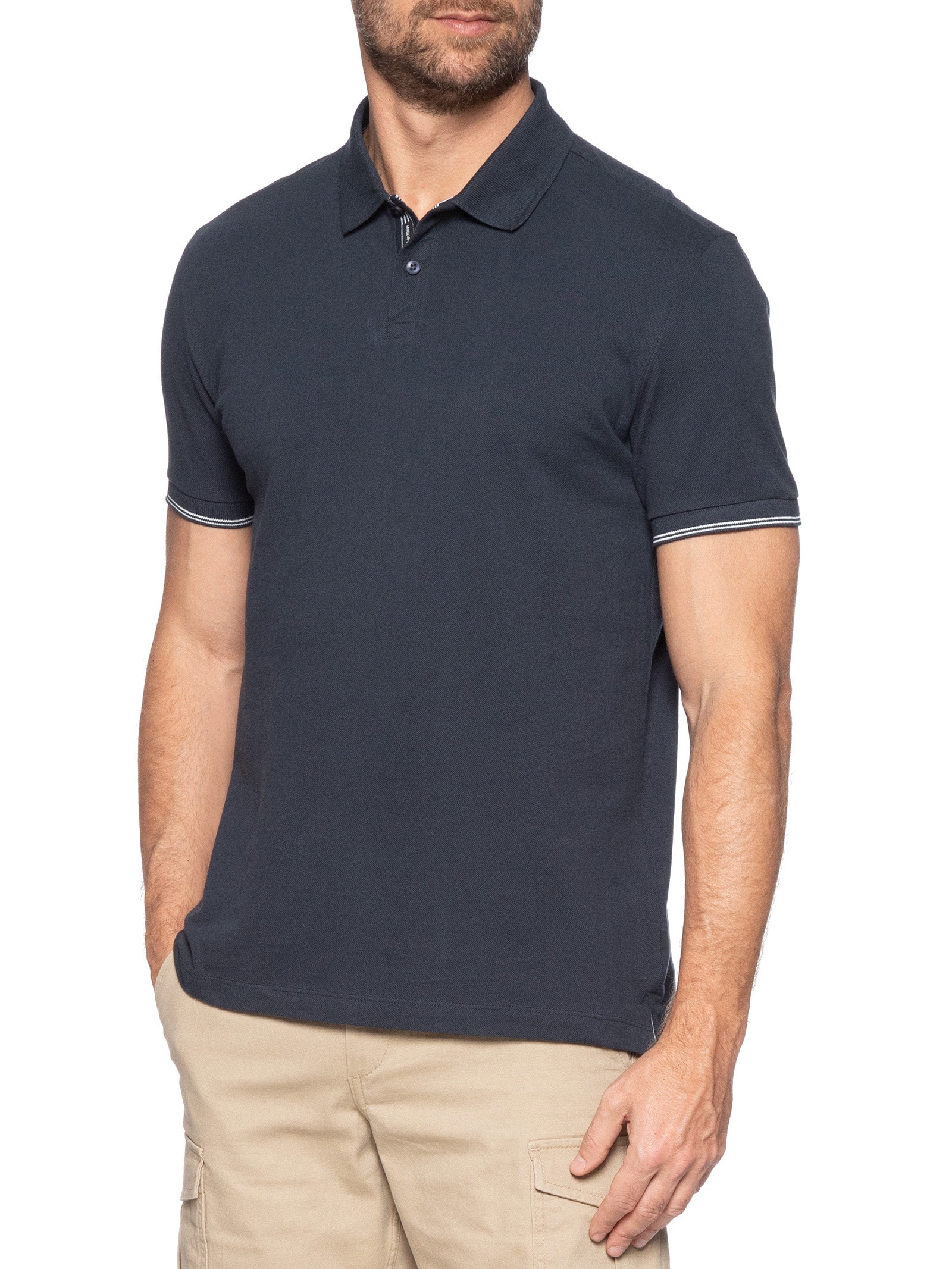 Polo Masculina Regular Friso Peitilho l Azul Calvin Klein